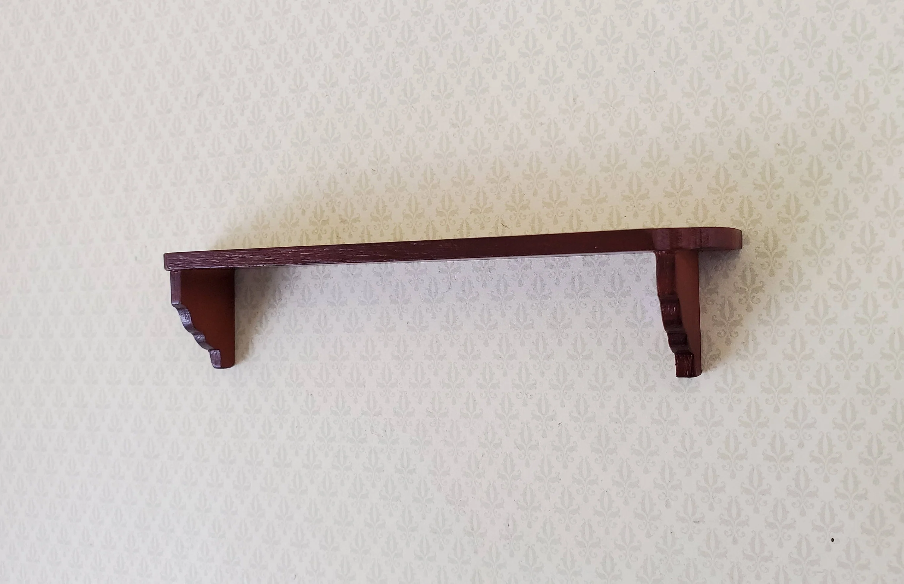 Dollhouse Miniature Wall Shelf Large Wood Mahogany Finish 1:12 Scale 4 3/8" - Image 2