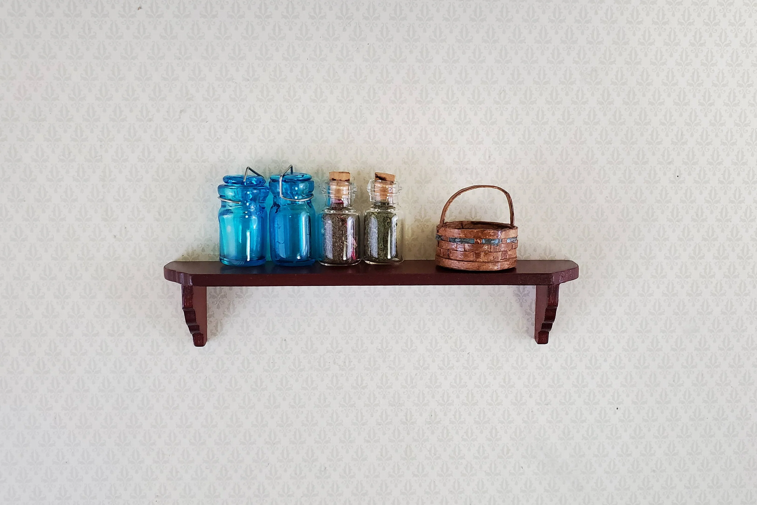 Dollhouse Miniature Wall Shelf Large Wood Mahogany Finish 1:12 Scale 4 3/8" - Image 5