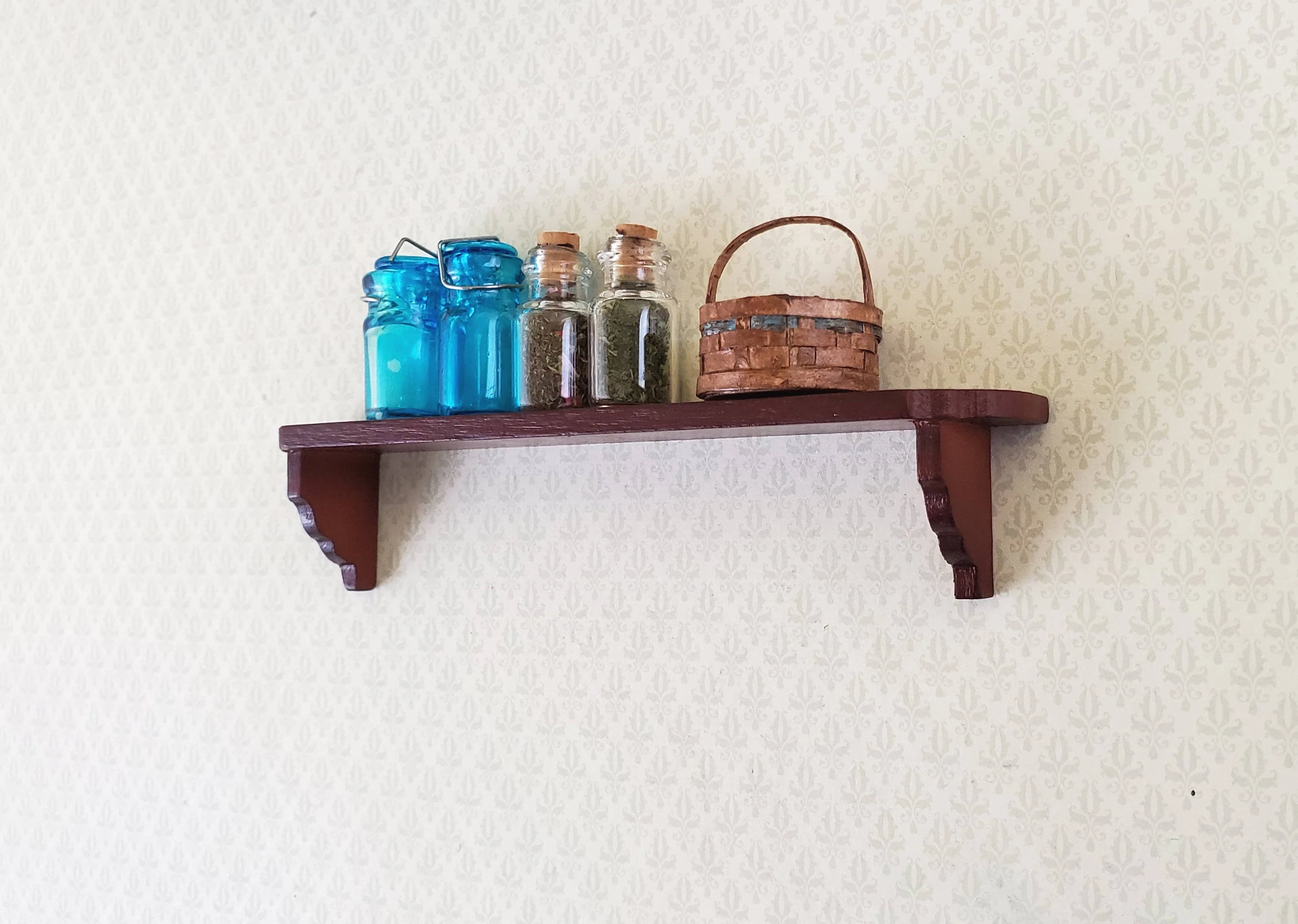 Dollhouse Miniature Wall Shelf Large Wood Mahogany Finish 1:12 Scale 4 3/8" - Image 6
