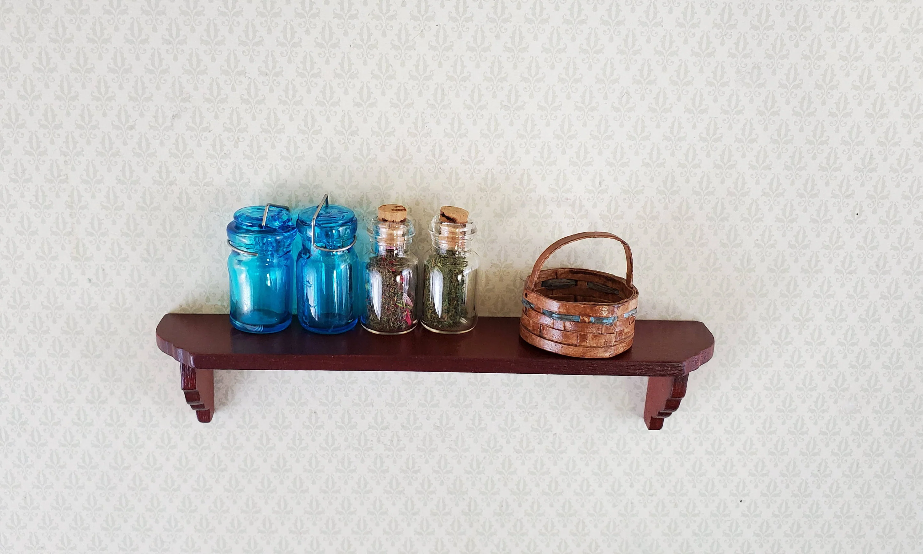 Dollhouse Miniature Wall Shelf Large Wood Mahogany Finish 1:12 Scale 4 3/8" - Image 8