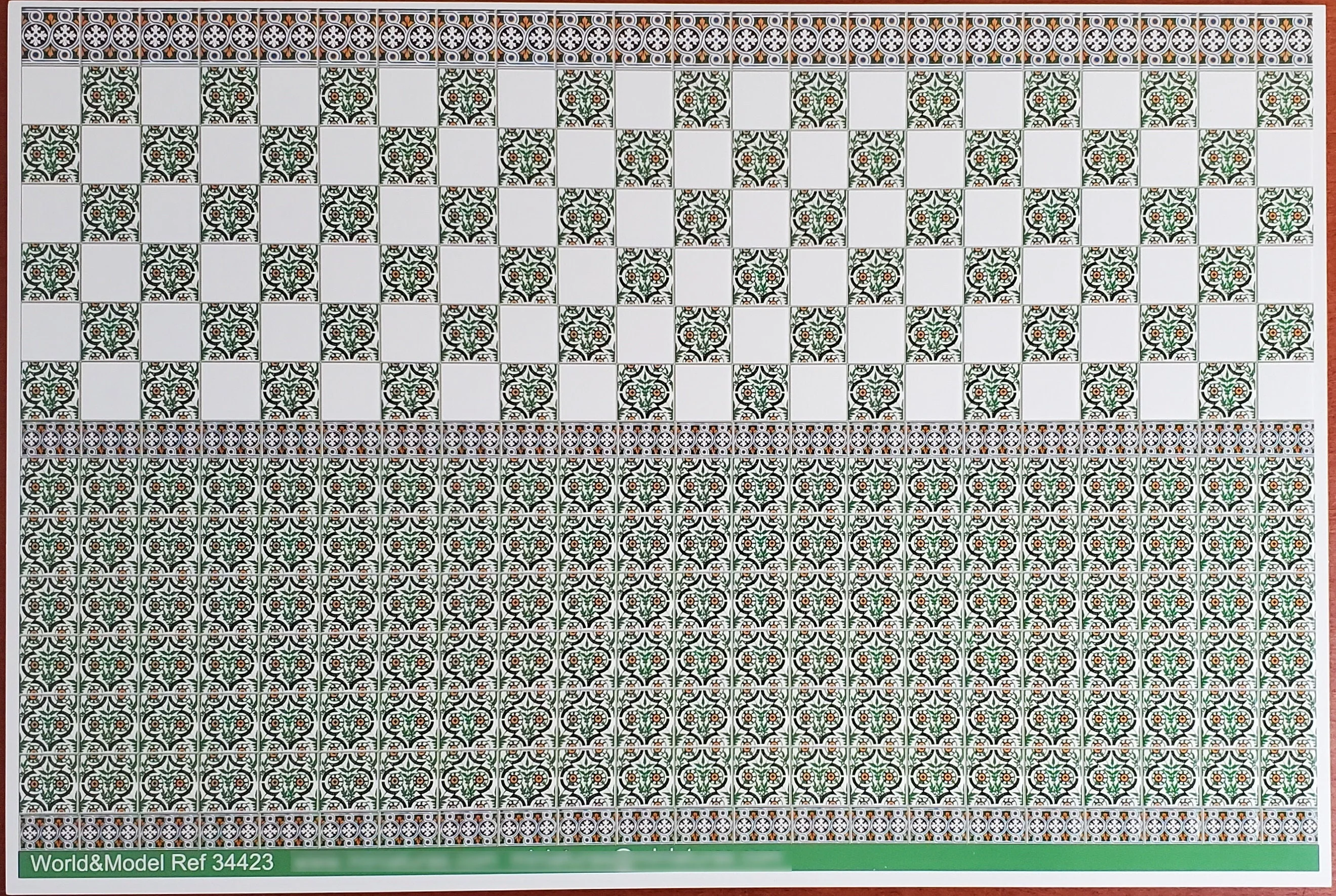 Dollhouse Miniature Wall Tiles Green & White Embossed 1:12 Scale for Kitchens World Model