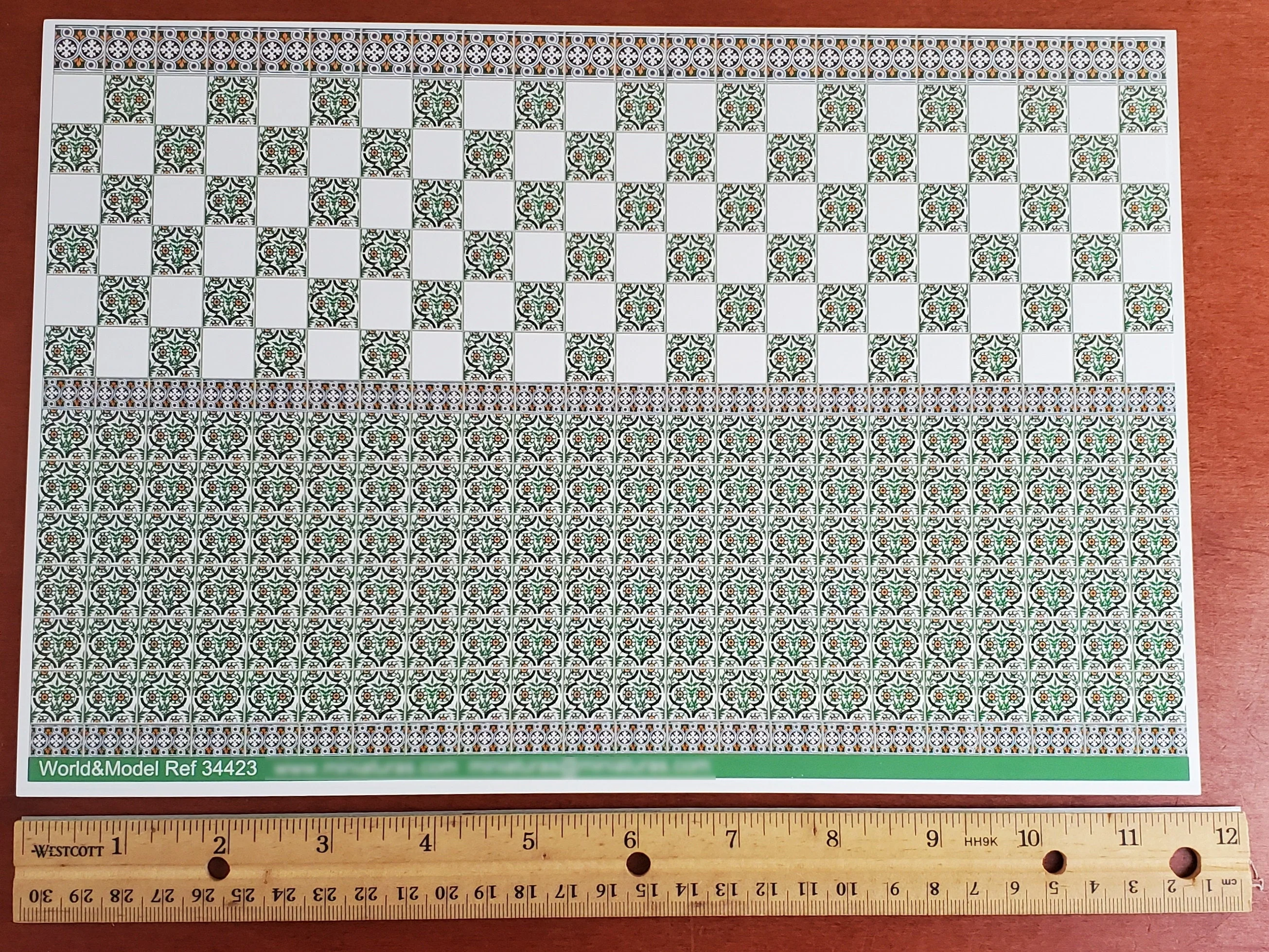 Dollhouse Miniature Wall Tiles Green & White Embossed 1:12 Scale for Kitchens World Model - Image 2