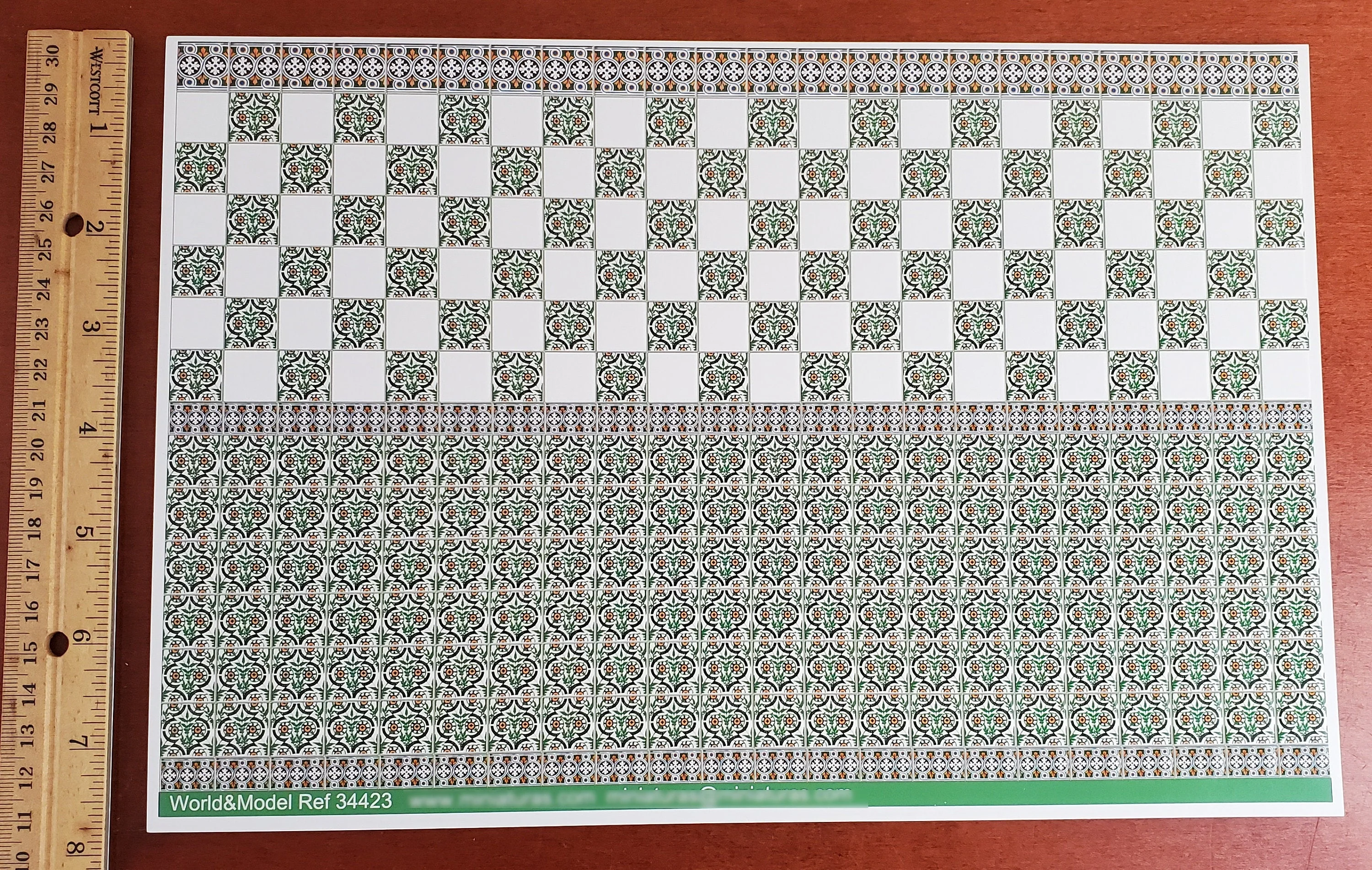 Dollhouse Miniature Wall Tiles Green & White Embossed 1:12 Scale for Kitchens World Model - Image 3