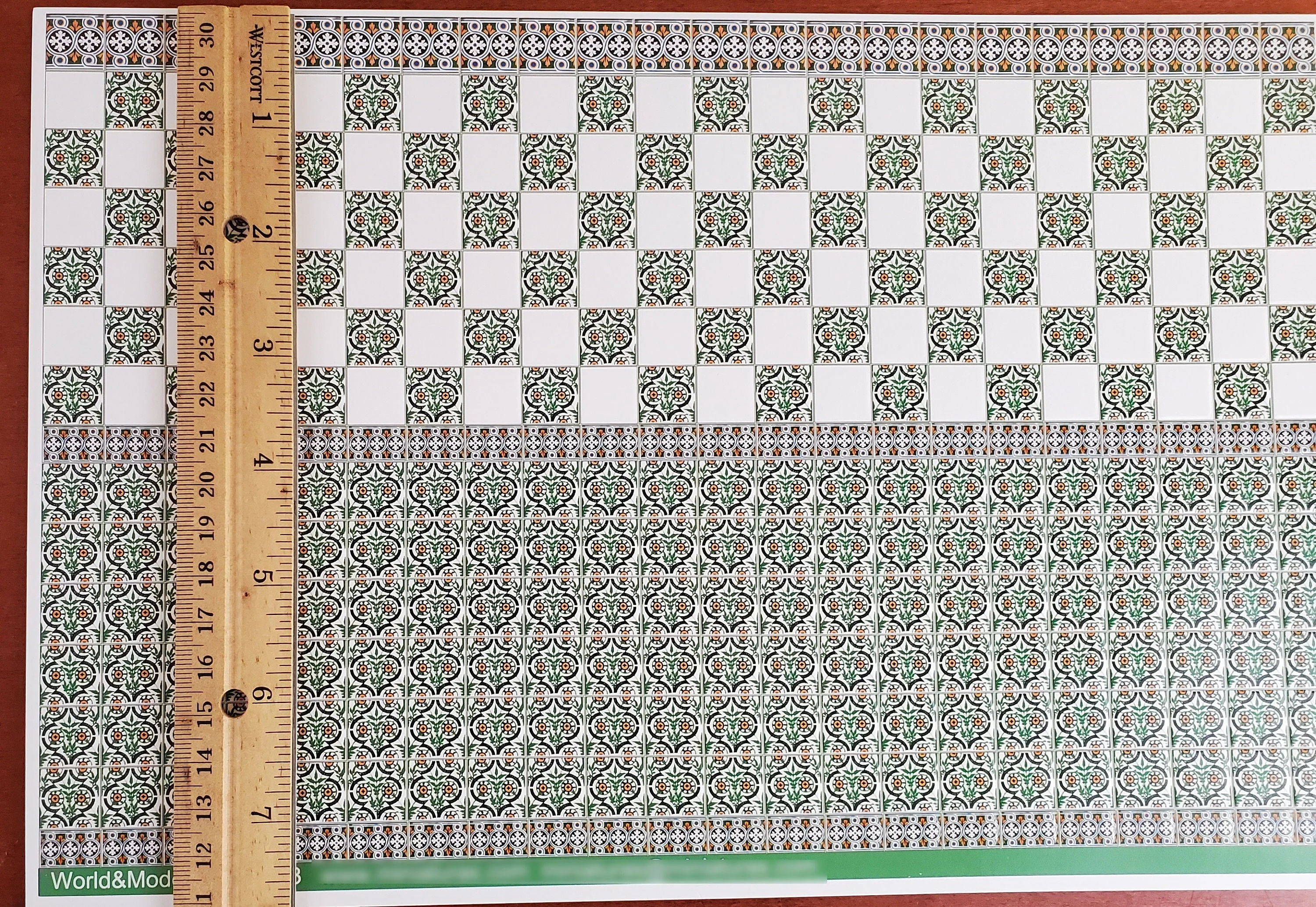 Dollhouse Miniature Wall Tiles Green & White Embossed 1:12 Scale for Kitchens World Model - Image 4