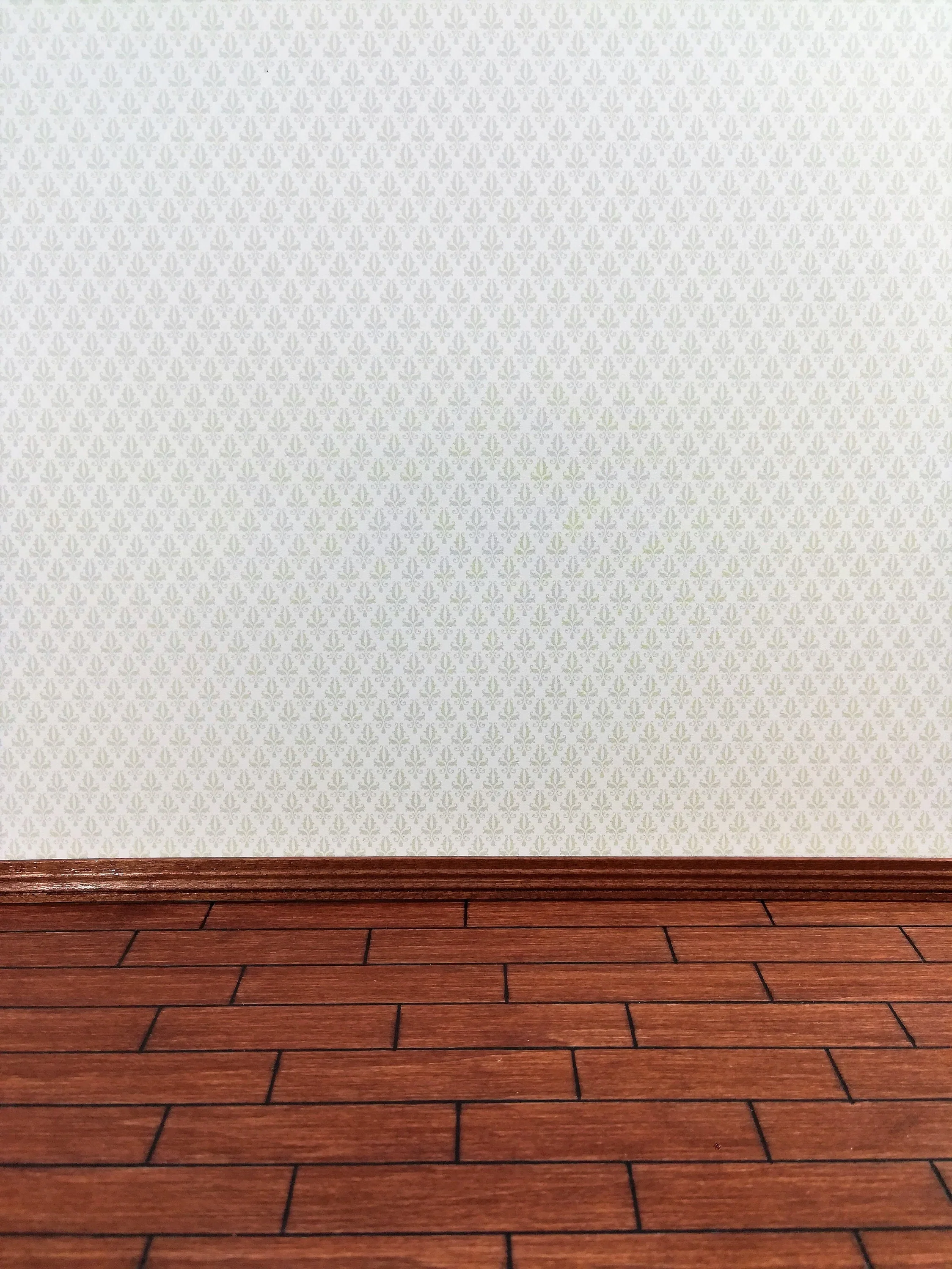 Dollhouse Miniature Wallpaper Brodnax Damask Cream Pale Green & Cream 1:12 Scale - Image 2
