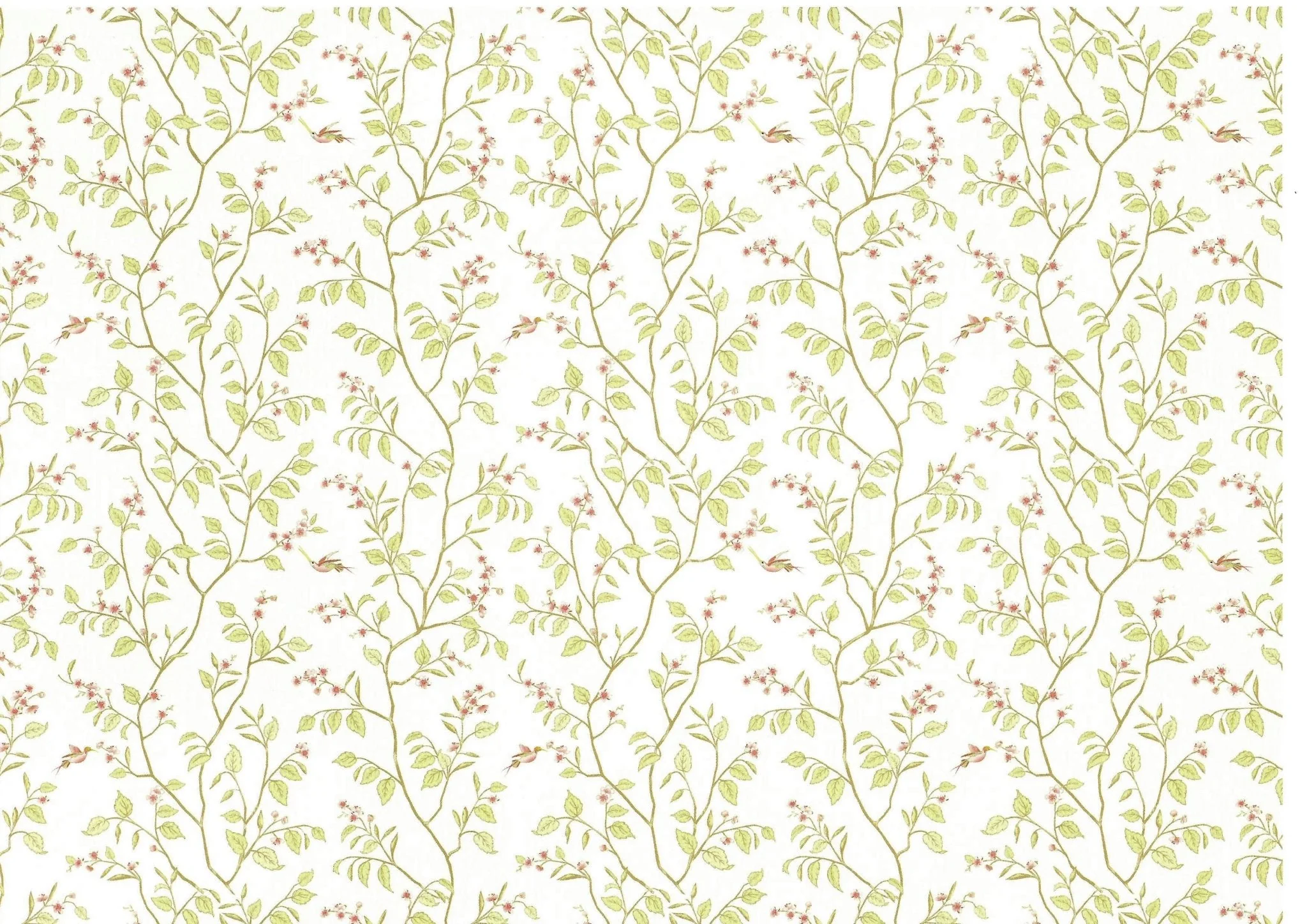 Dollhouse Miniature Wallpaper Brodnax Green & Cream Leaves "Cherry Blossom" 1:12 Scale