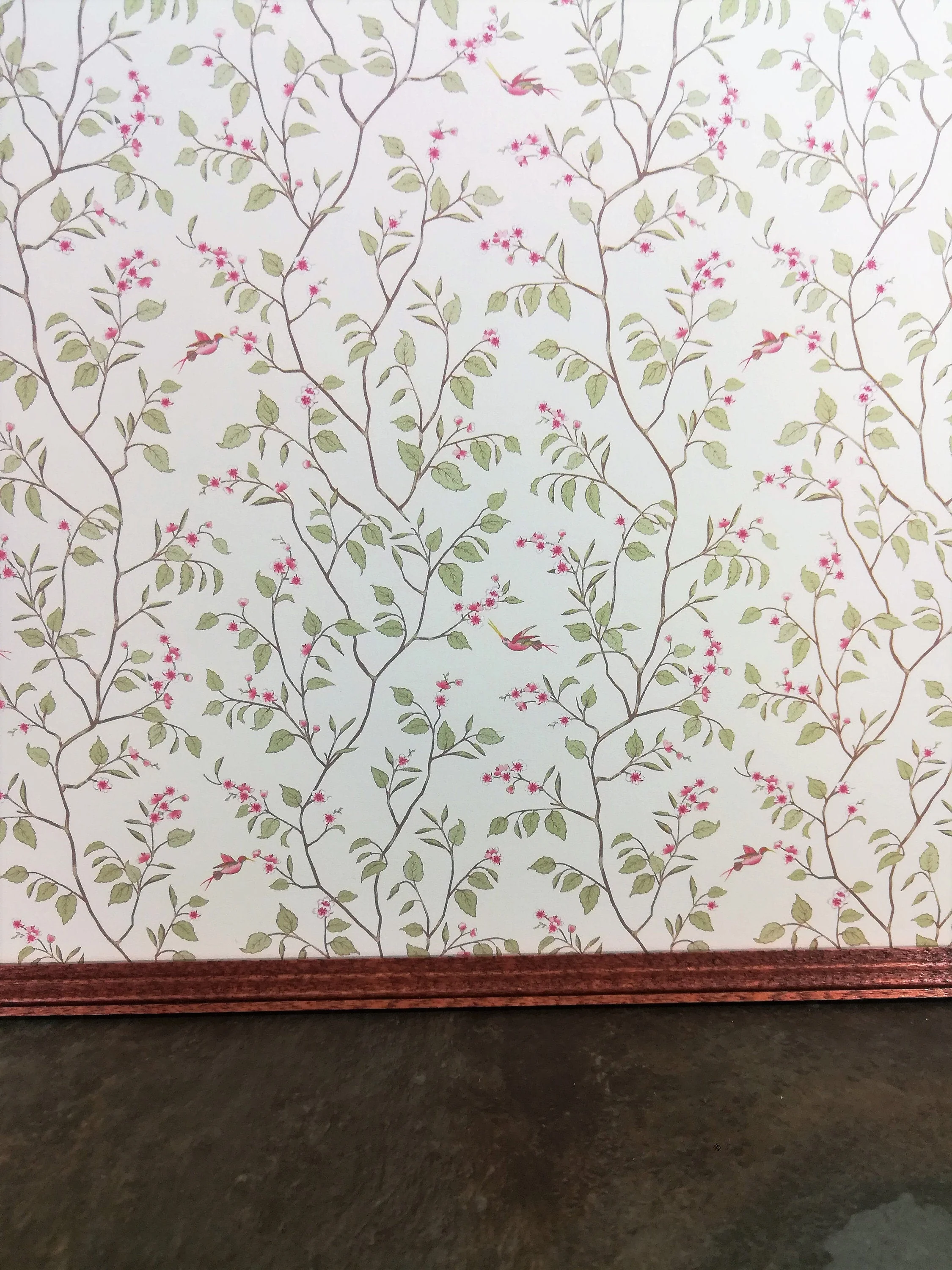 Dollhouse Miniature Wallpaper Brodnax Green & Cream Leaves "Cherry Blossom" 1:12 Scale - Image 2