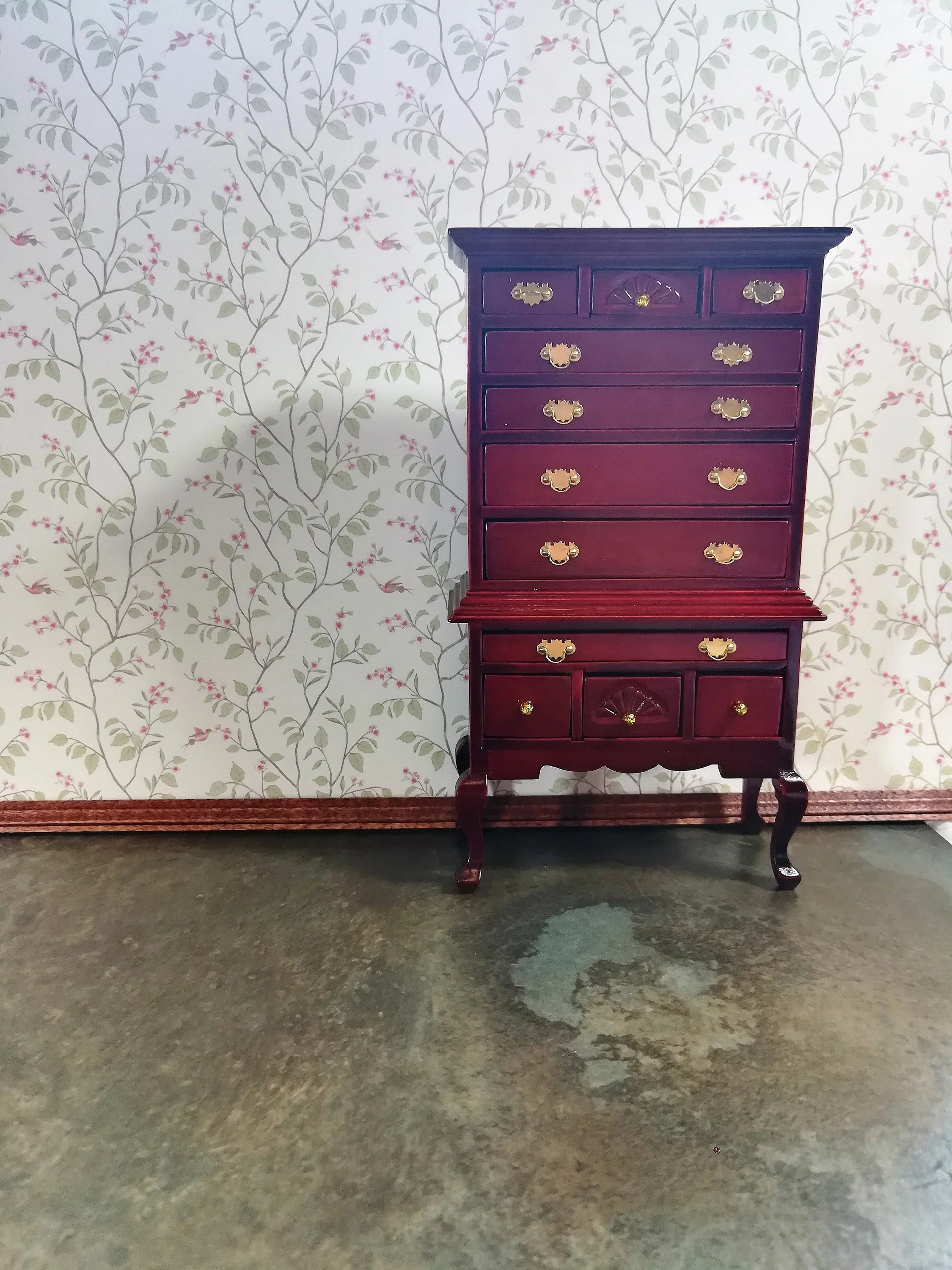 Dollhouse Miniature Wallpaper Brodnax Green & Cream Leaves "Cherry Blossom" 1:12 Scale - Image 3