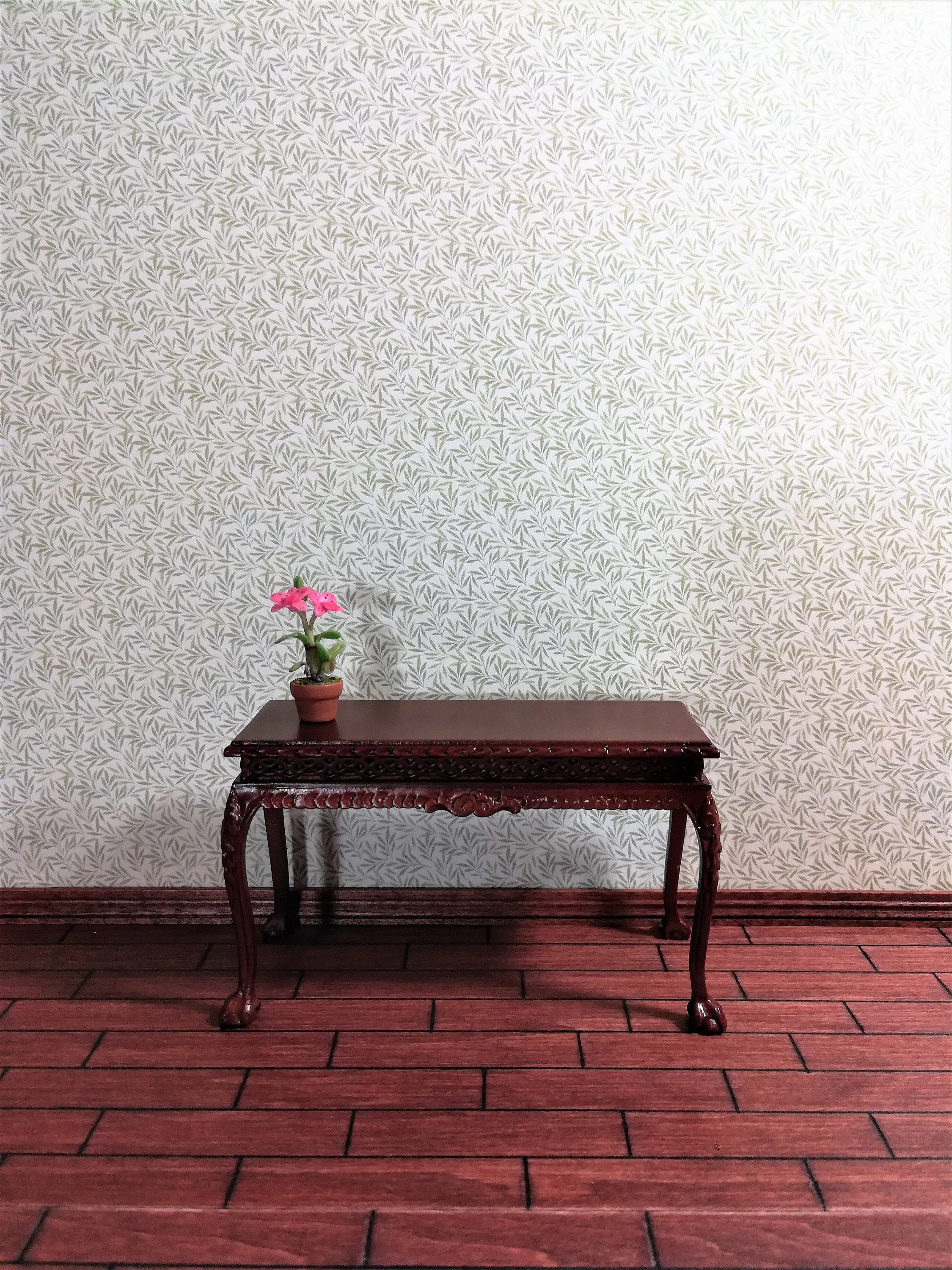 Dollhouse Miniature Wallpaper Brodnax Green & Cream Leaves "Willow" 1:12 Scale - Image 5