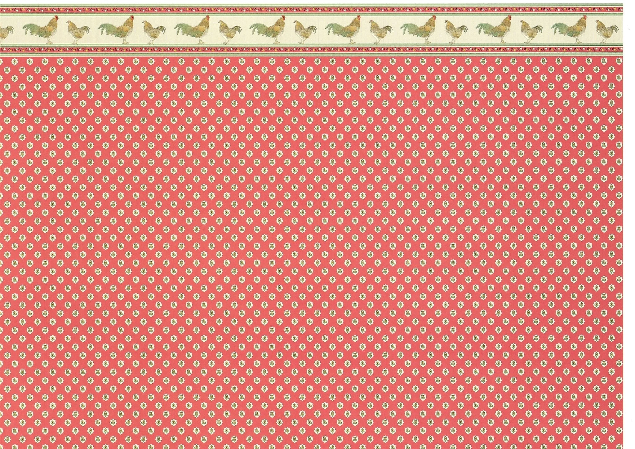 Dollhouse Miniature Wallpaper Brodnax Kitchen Red "Rooster" 1:12 Scale