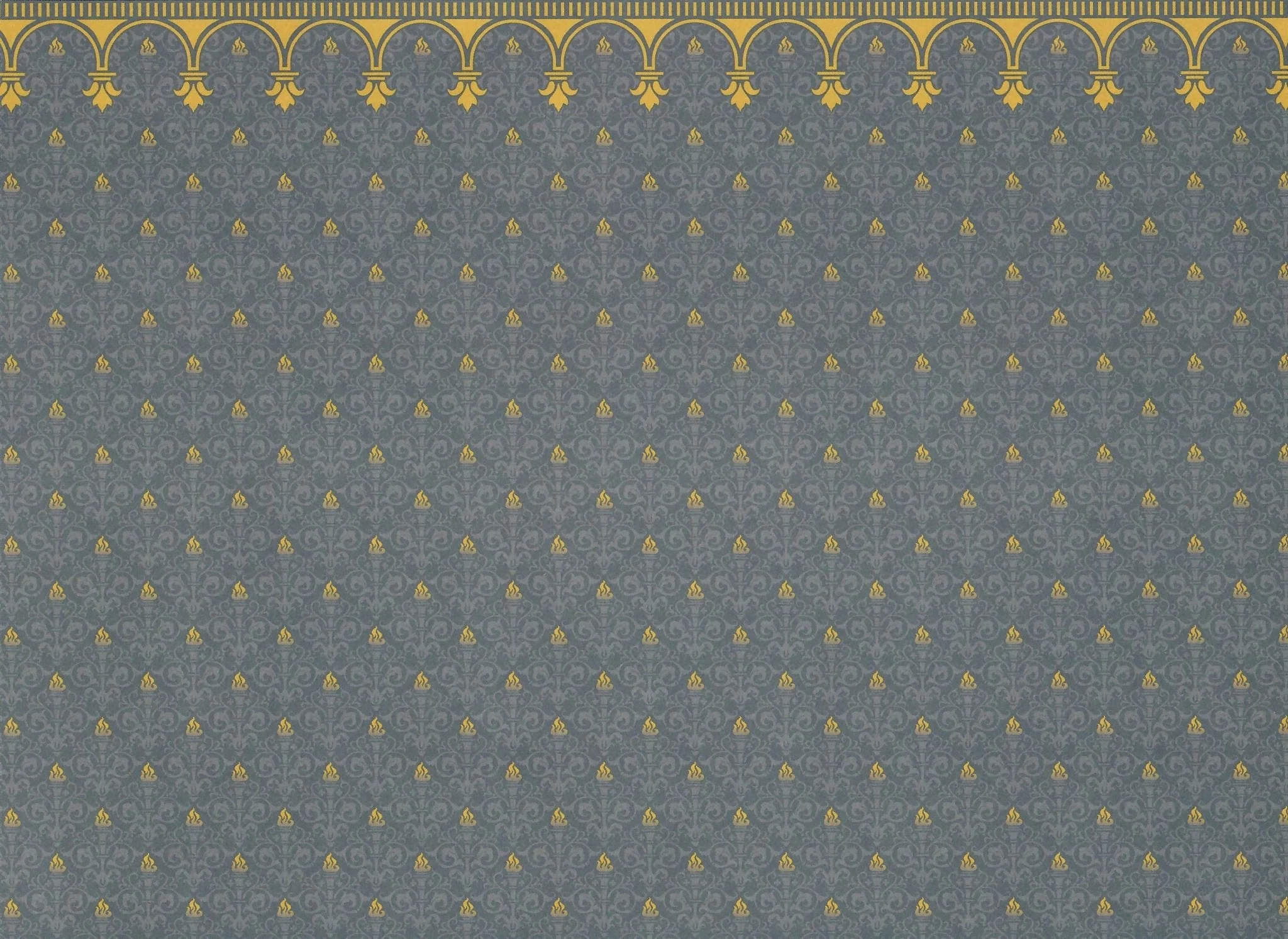 Dollhouse Miniature Wallpaper Brodnax Victorian Blue & Gold "Flambeau" 1:12 Scale