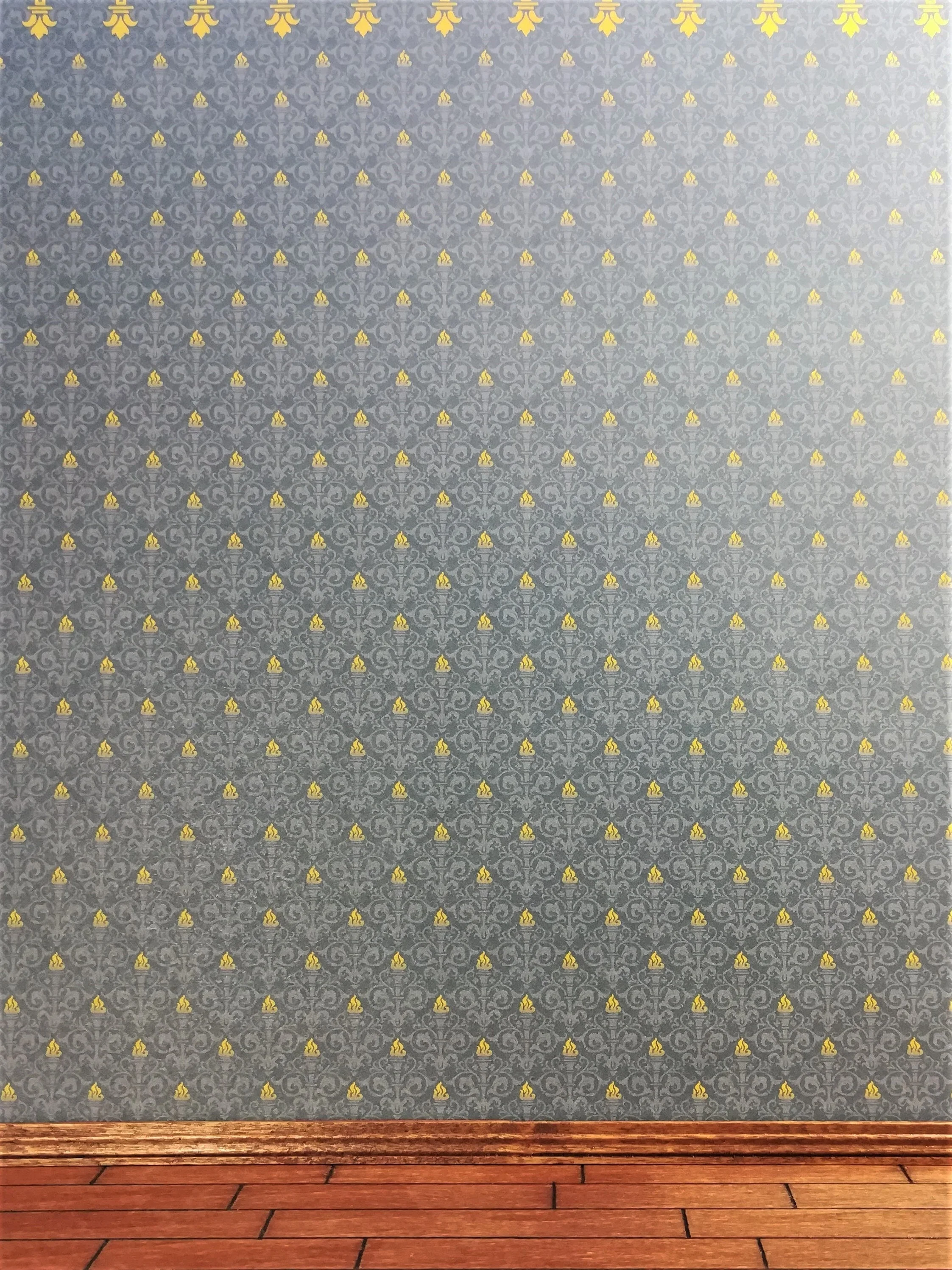 Dollhouse Miniature Wallpaper Brodnax Victorian Blue & Gold "Flambeau" 1:12 Scale - Image 2
