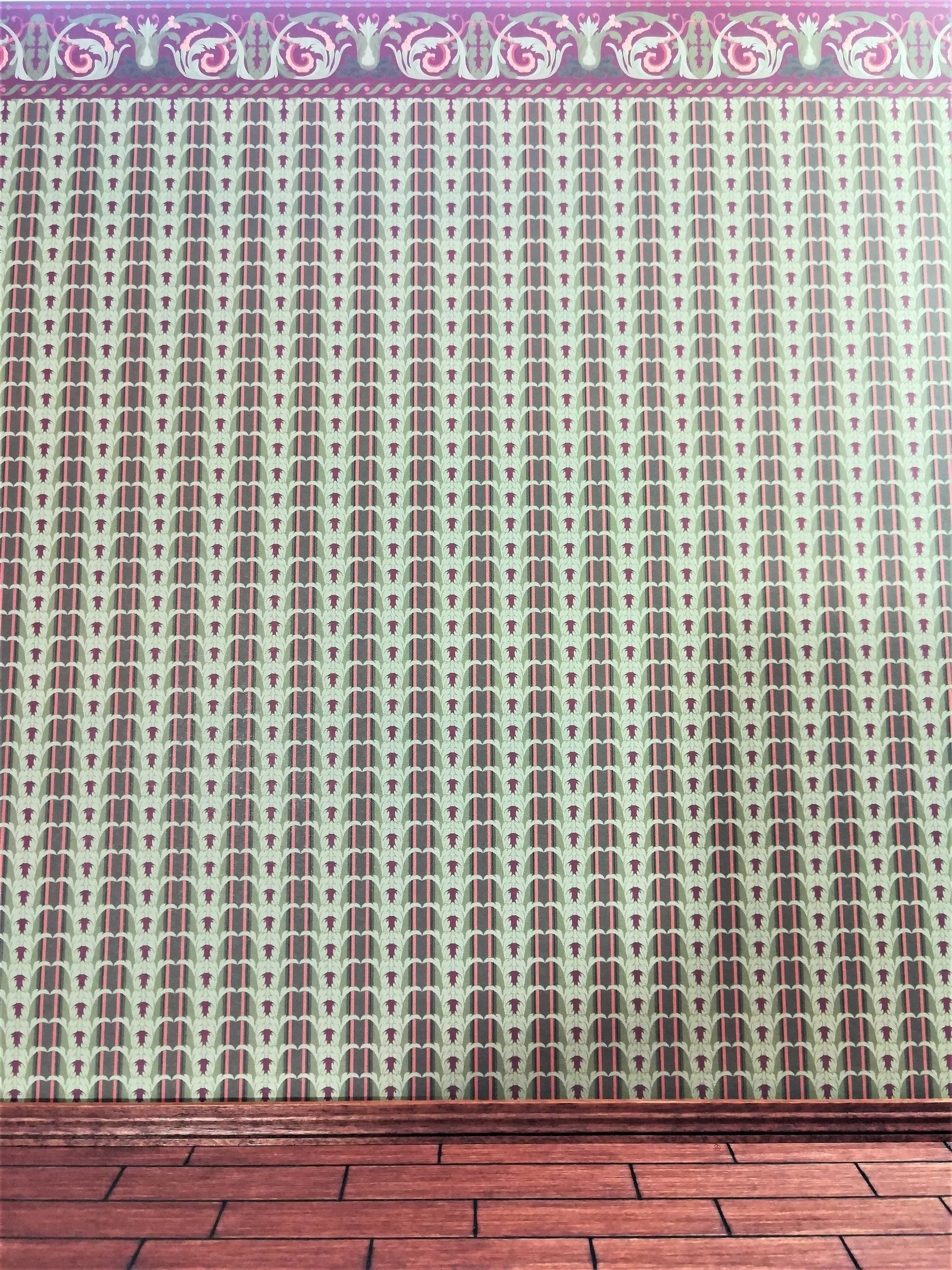 Dollhouse Miniature Wallpaper Brodnax Victorian Green & Maroon "Melrose" 1:12 Scale - Image 2