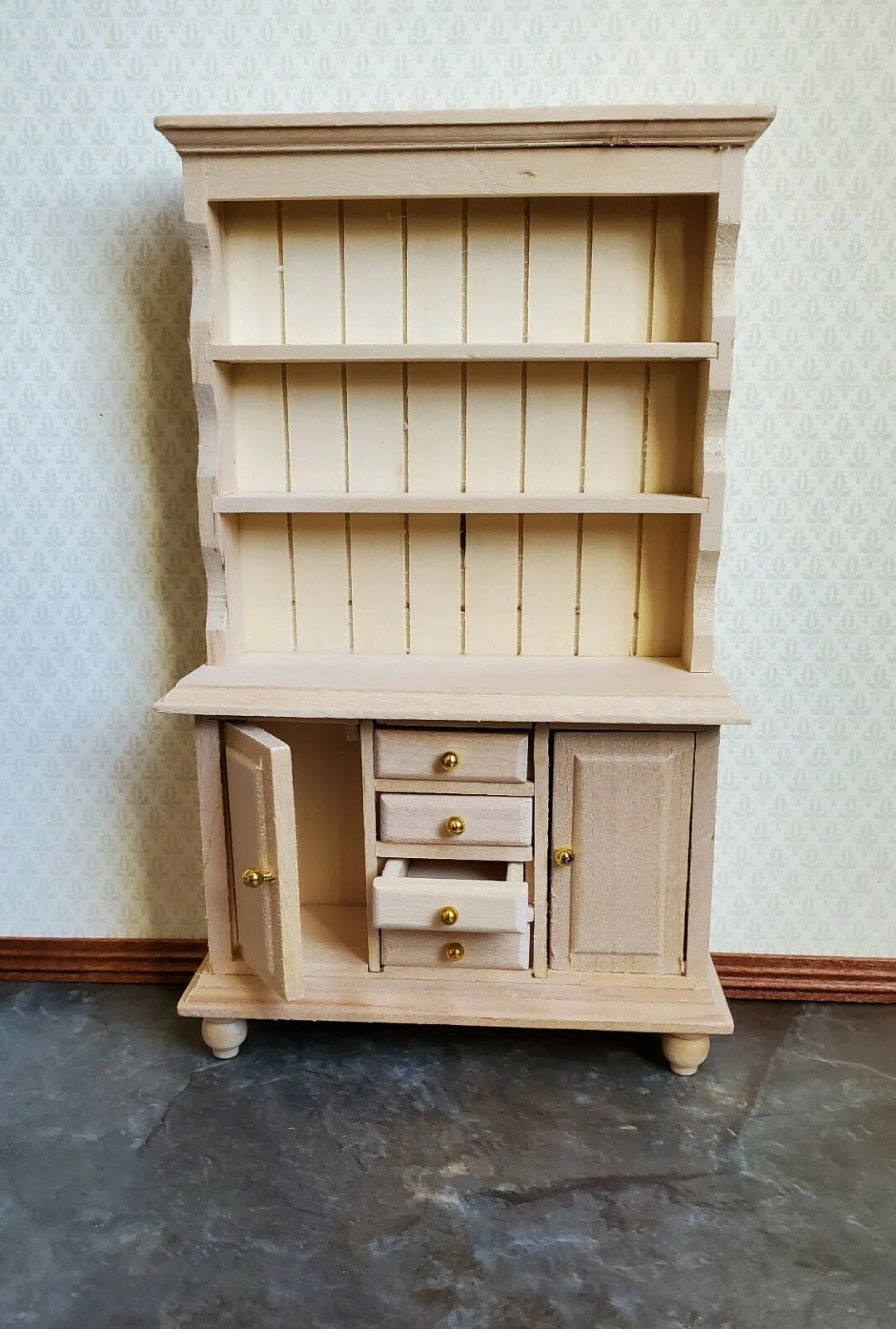 Dollhouse Miniature Welsh Cabinet Kitchen Hutch 1:12 Scale Wood Furniture - Image 3