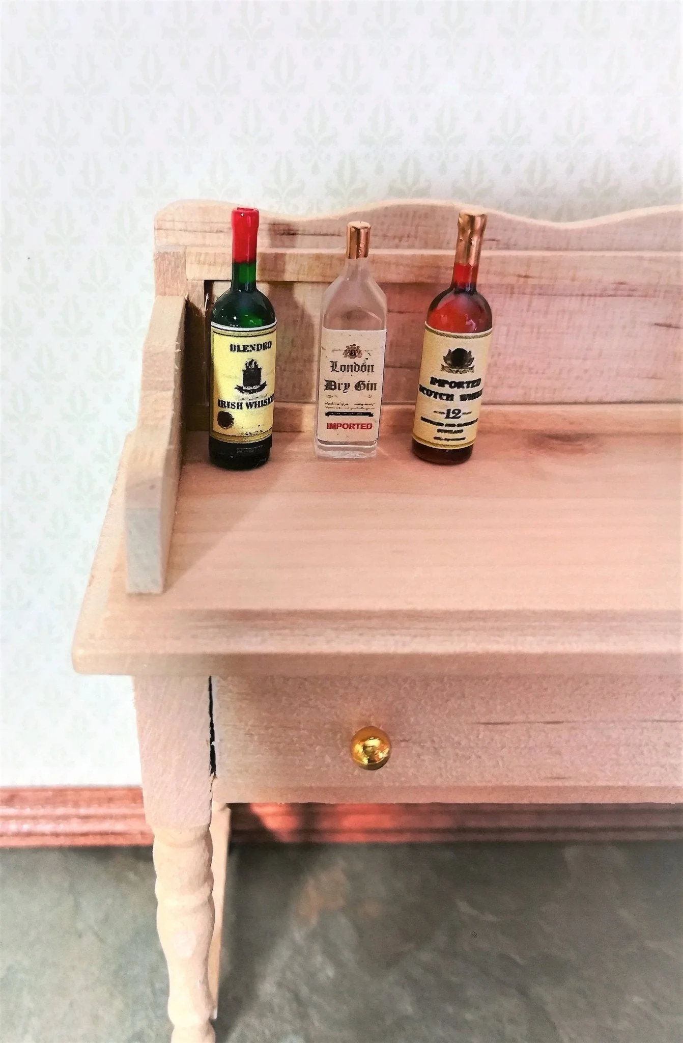 Dollhouse Miniature Whiskey & Gin Bottles x3 Tiny 1:12 Scale Booze