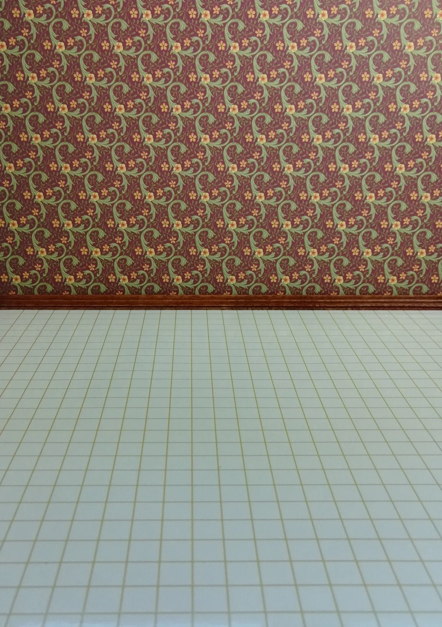 Dollhouse White Square Faux Tile Flooring Lightly Embossed 1:12 Scale for Kitchen or Bathroom