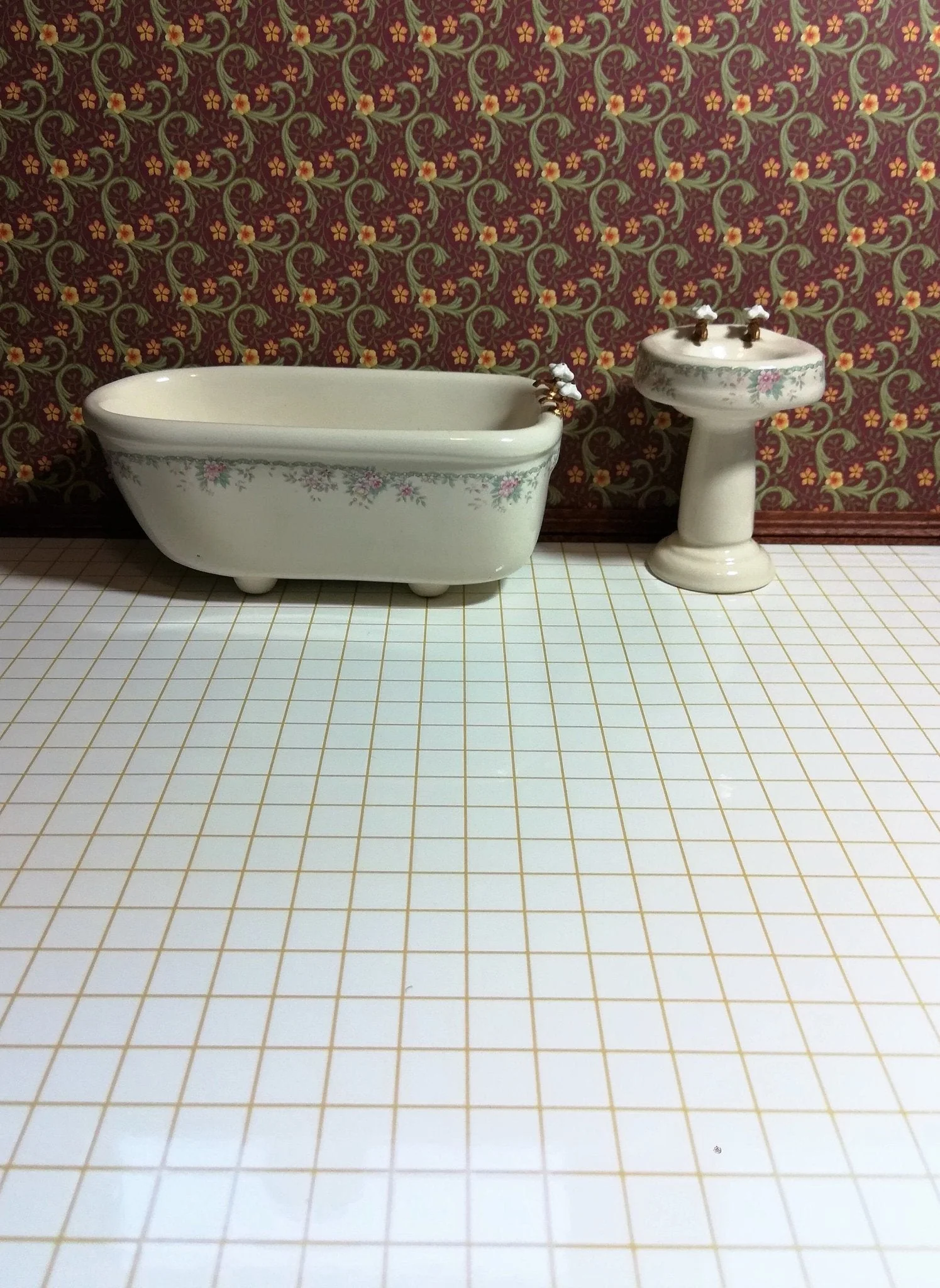 Dollhouse White Square Faux Tile Flooring Lightly Embossed 1:12 Scale for Kitchen or Bathroom - Image 2