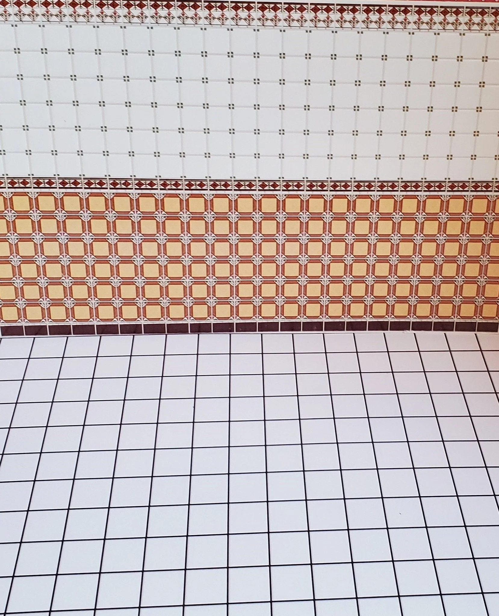 Dollhouse Miniature White Square Tile Embossed Glossy Card 1:12 Scale Dark Grout - Image 3