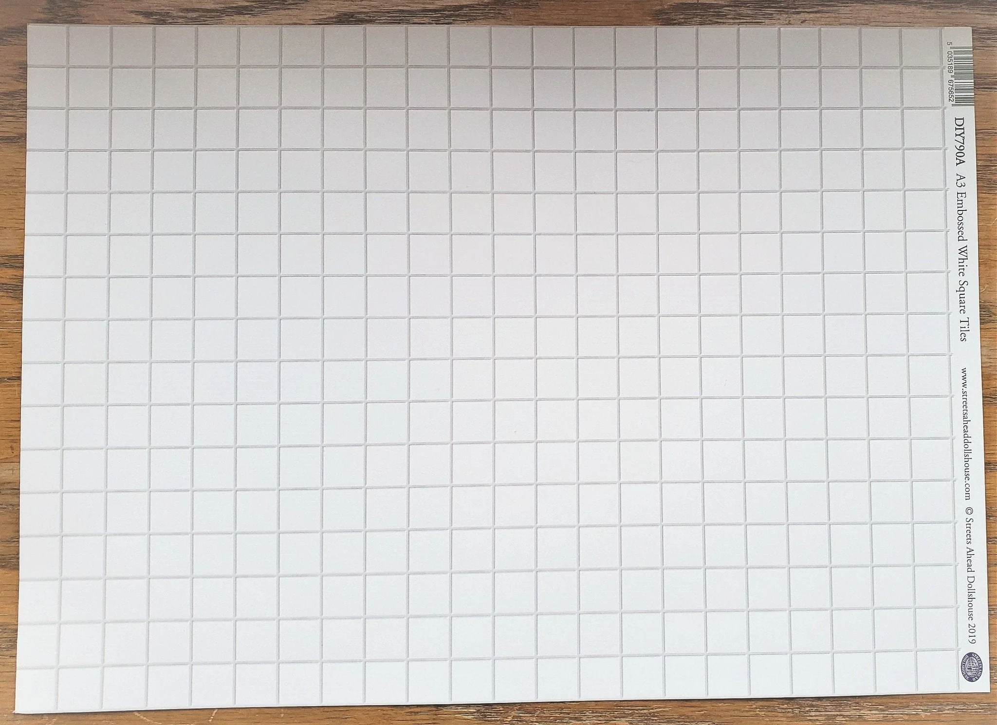 Dollhouse Miniature White Square Tile Embossed Glossy Card 1:12 Scale Light Grout