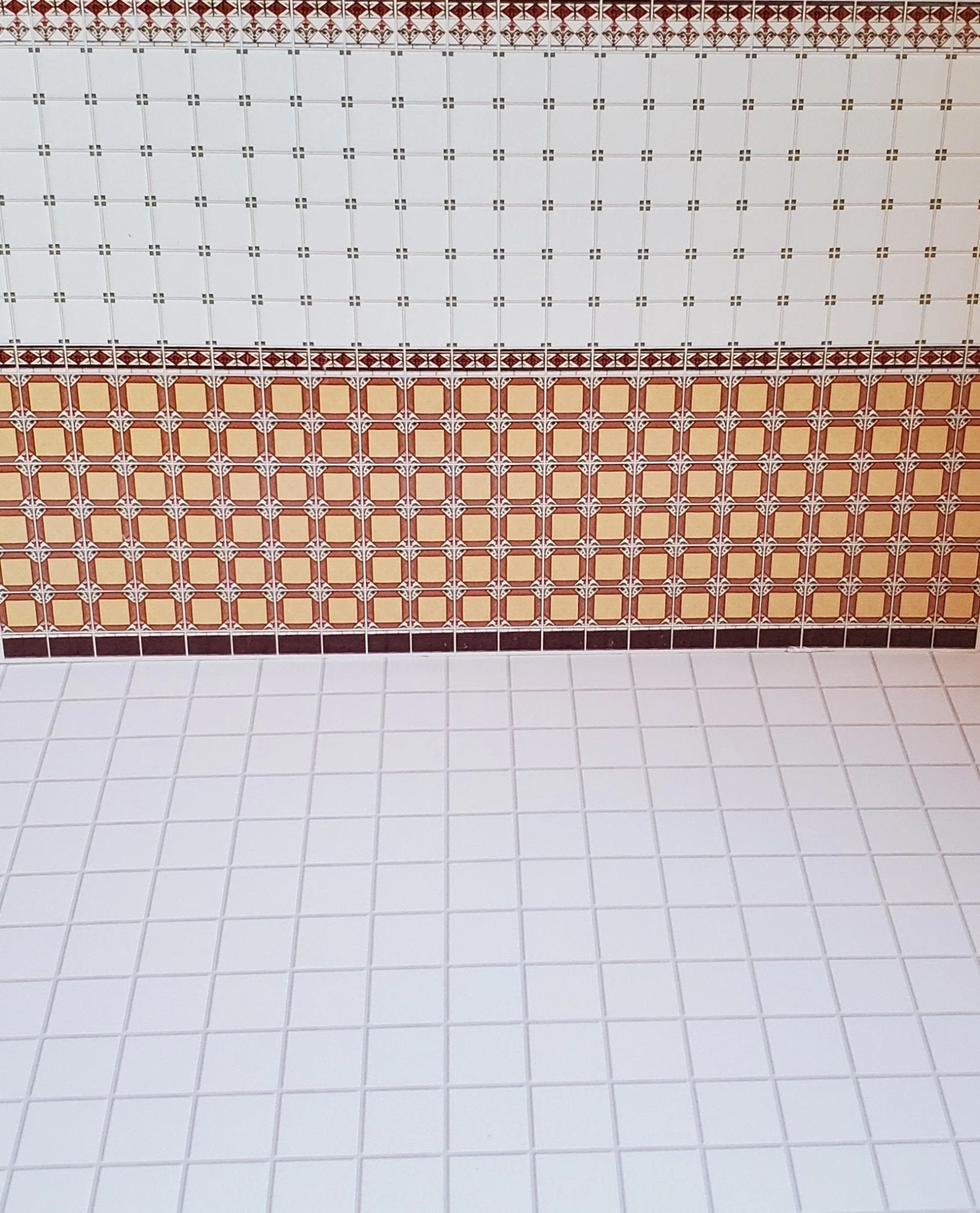 Dollhouse Miniature White Square Tile Embossed Glossy Card 1:12 Scale Light Grout - Image 3