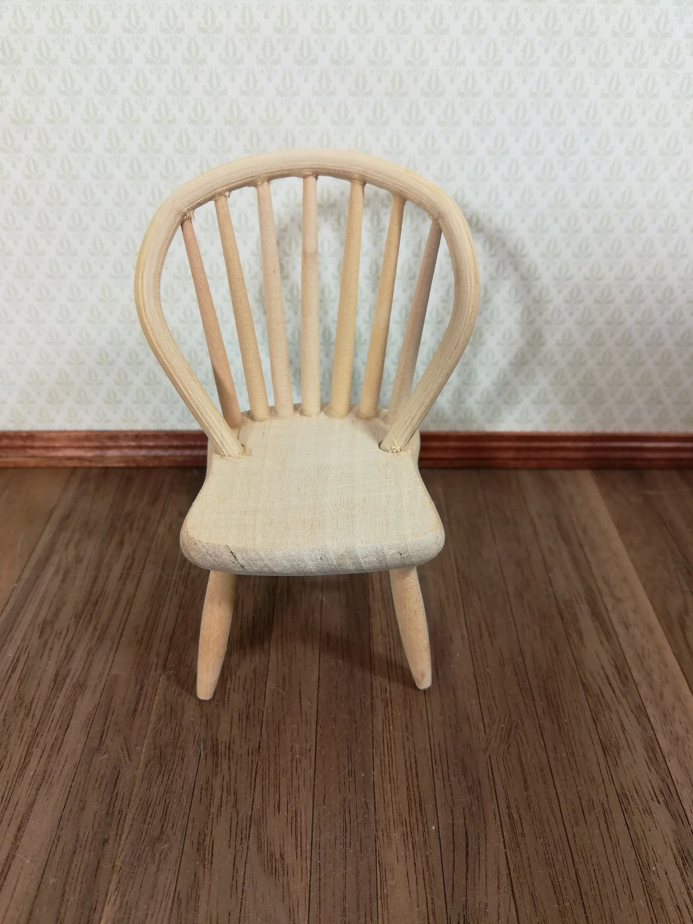 Dollhouse Miniature Windsor Spindle Back Kitchen Chair Unfinished Wood 1:12 Scale - Image 2