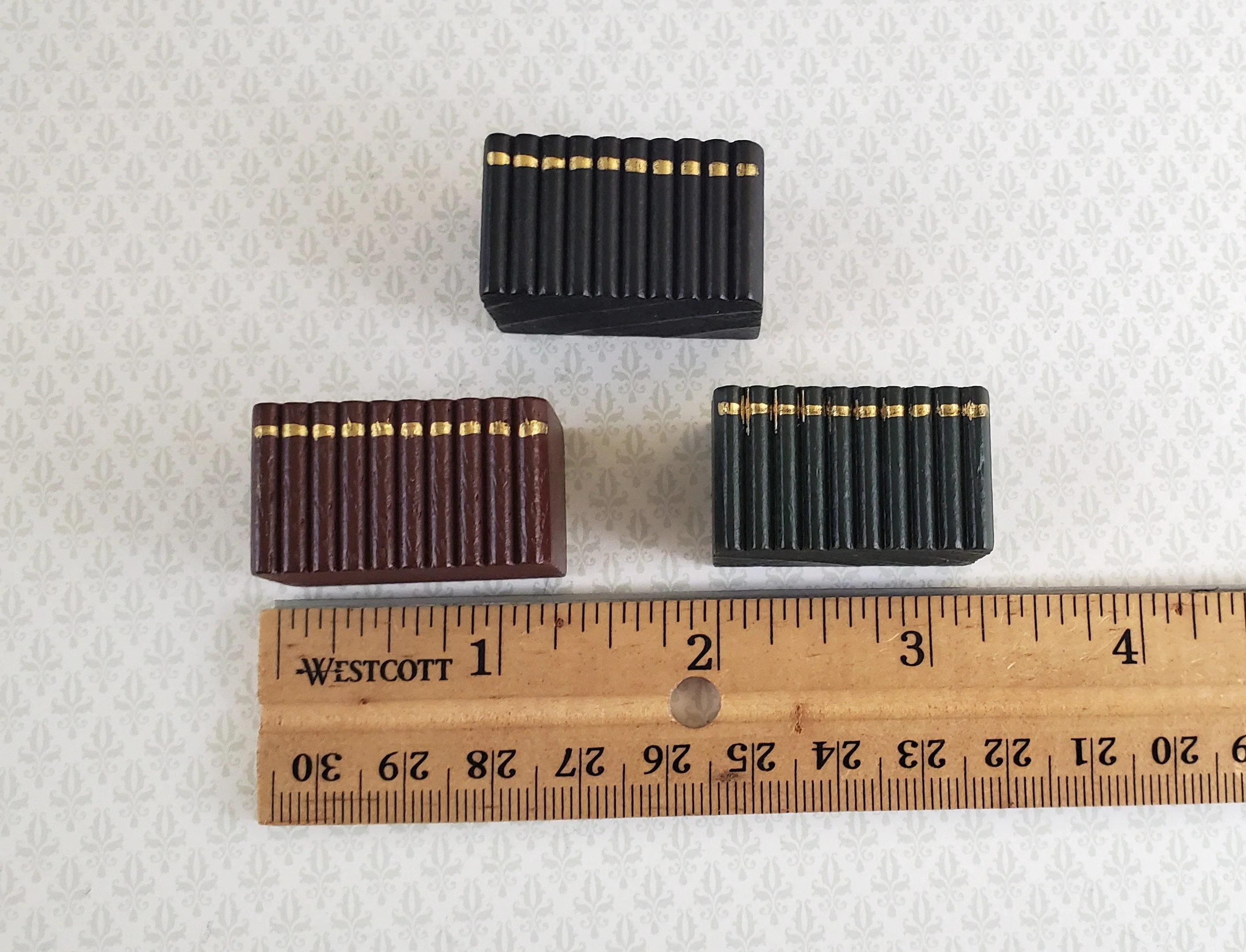 Dollhouse Miniature Wood Books Stack Set x3 1:12 Scale 3/4" tall - Image 2