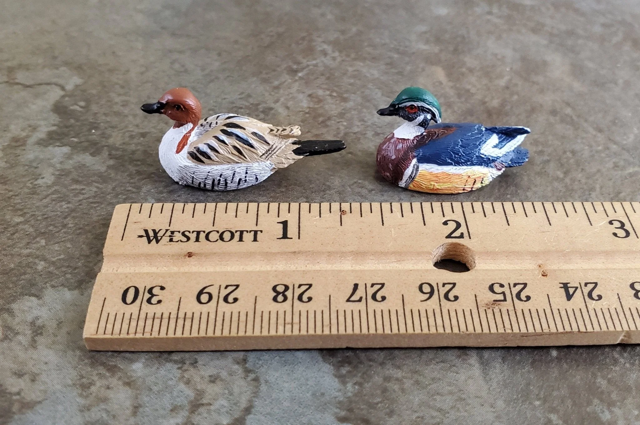 Dollhouse Miniature Wood Ducks Decoys Figures 1:12 Scale Bird Set of 2 - Image 2