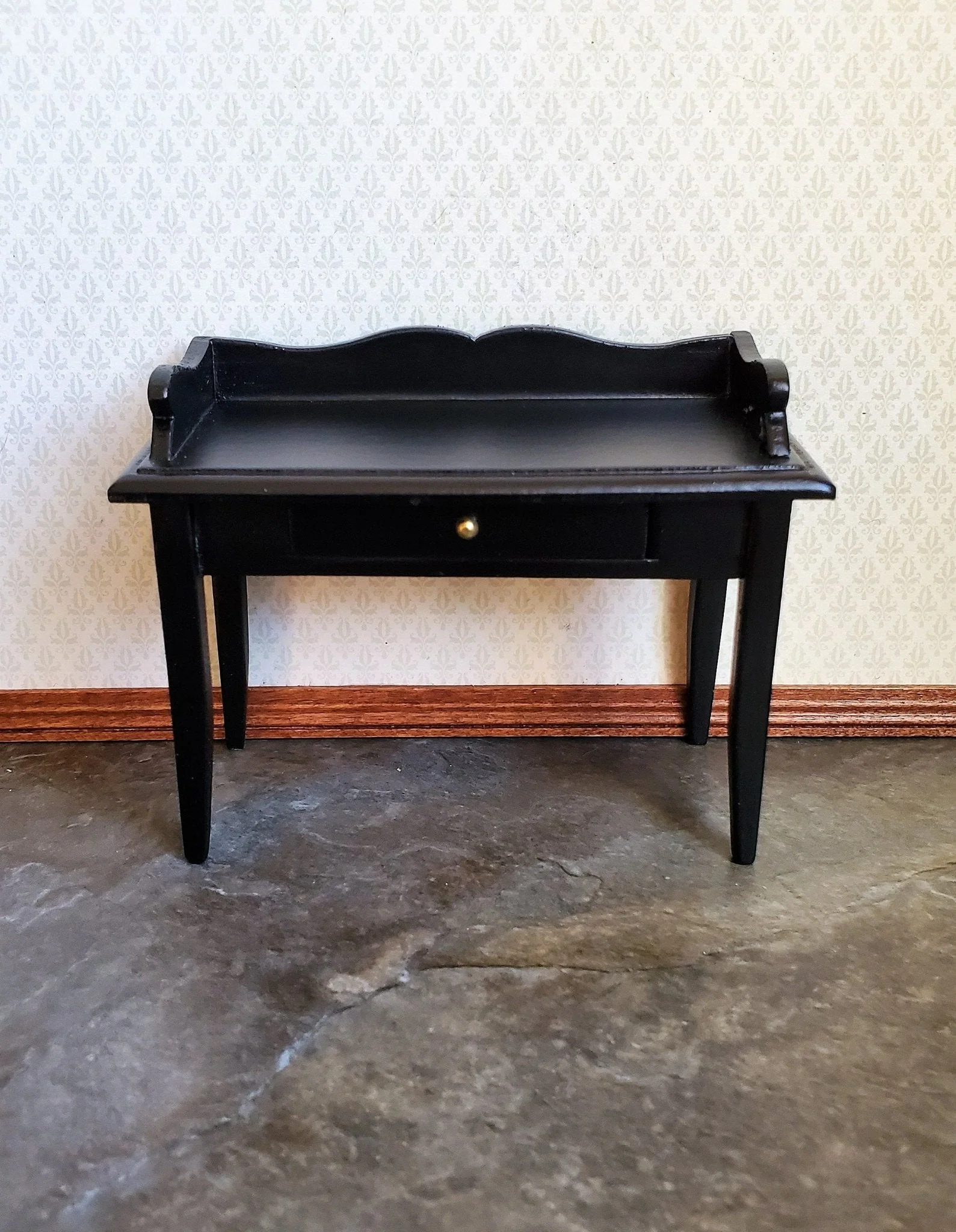Dollhouse Miniature Writing Desk with Drawer Wood Black Finish 1:12 Scale Furniture