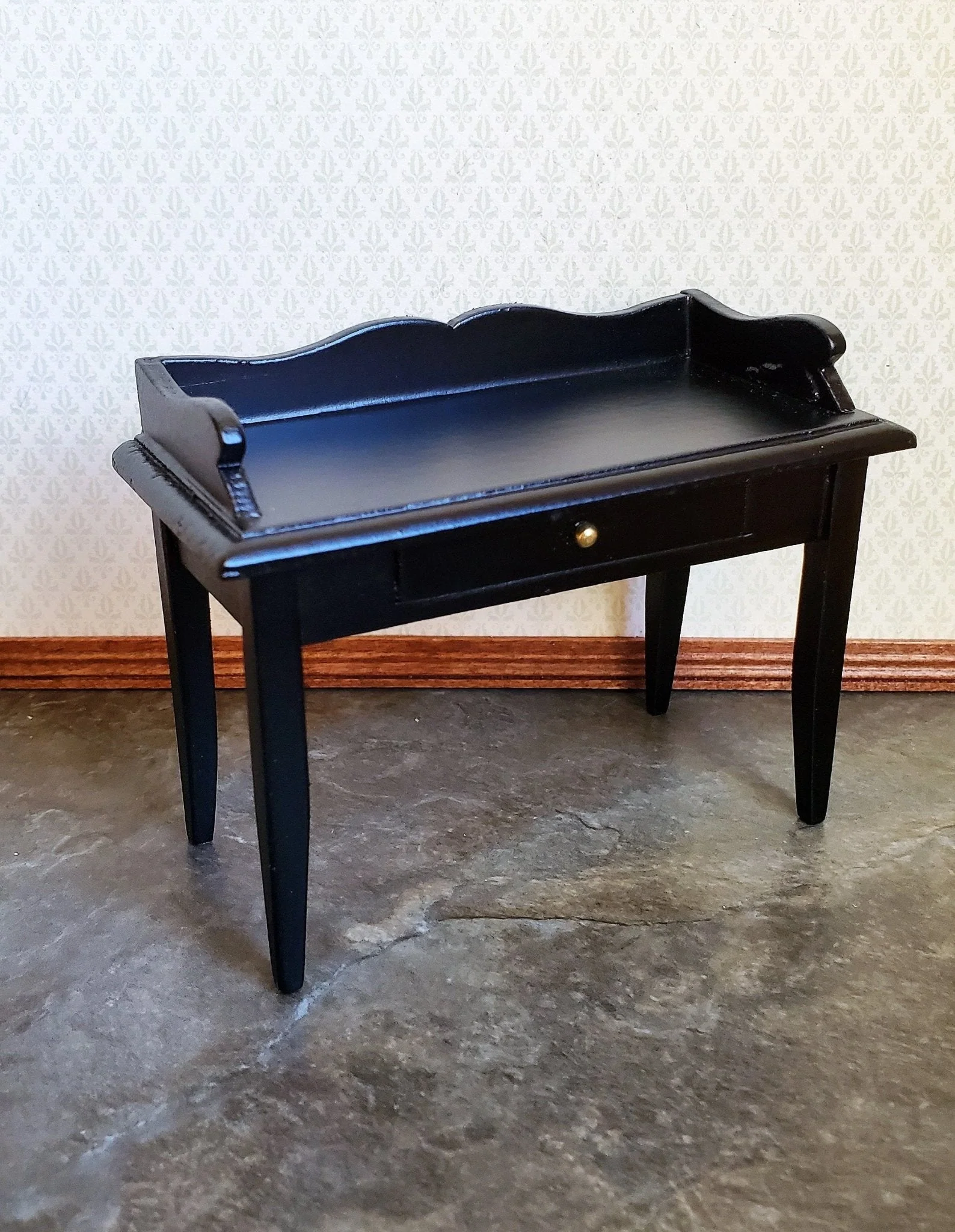 Dollhouse Miniature Writing Desk with Drawer Wood Black Finish 1:12 Scale Furniture - Image 2