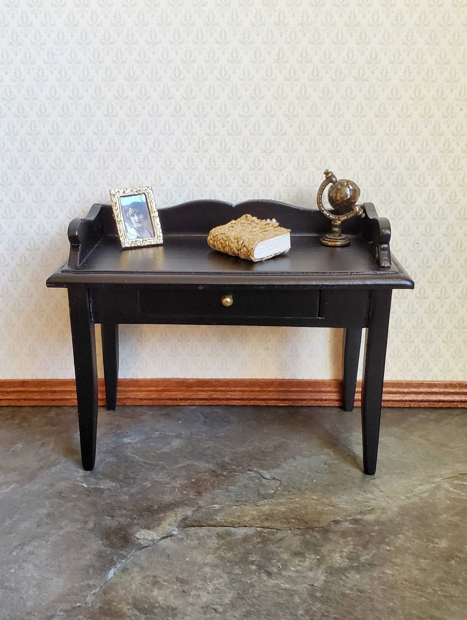 Dollhouse Miniature Writing Desk with Drawer Wood Black Finish 1:12 Scale Furniture - Image 3