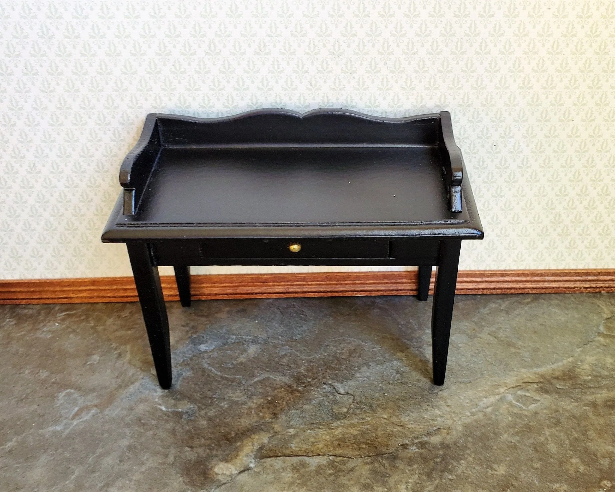 Dollhouse Miniature Writing Desk with Drawer Wood Black Finish 1:12 Scale Furniture - Image 4