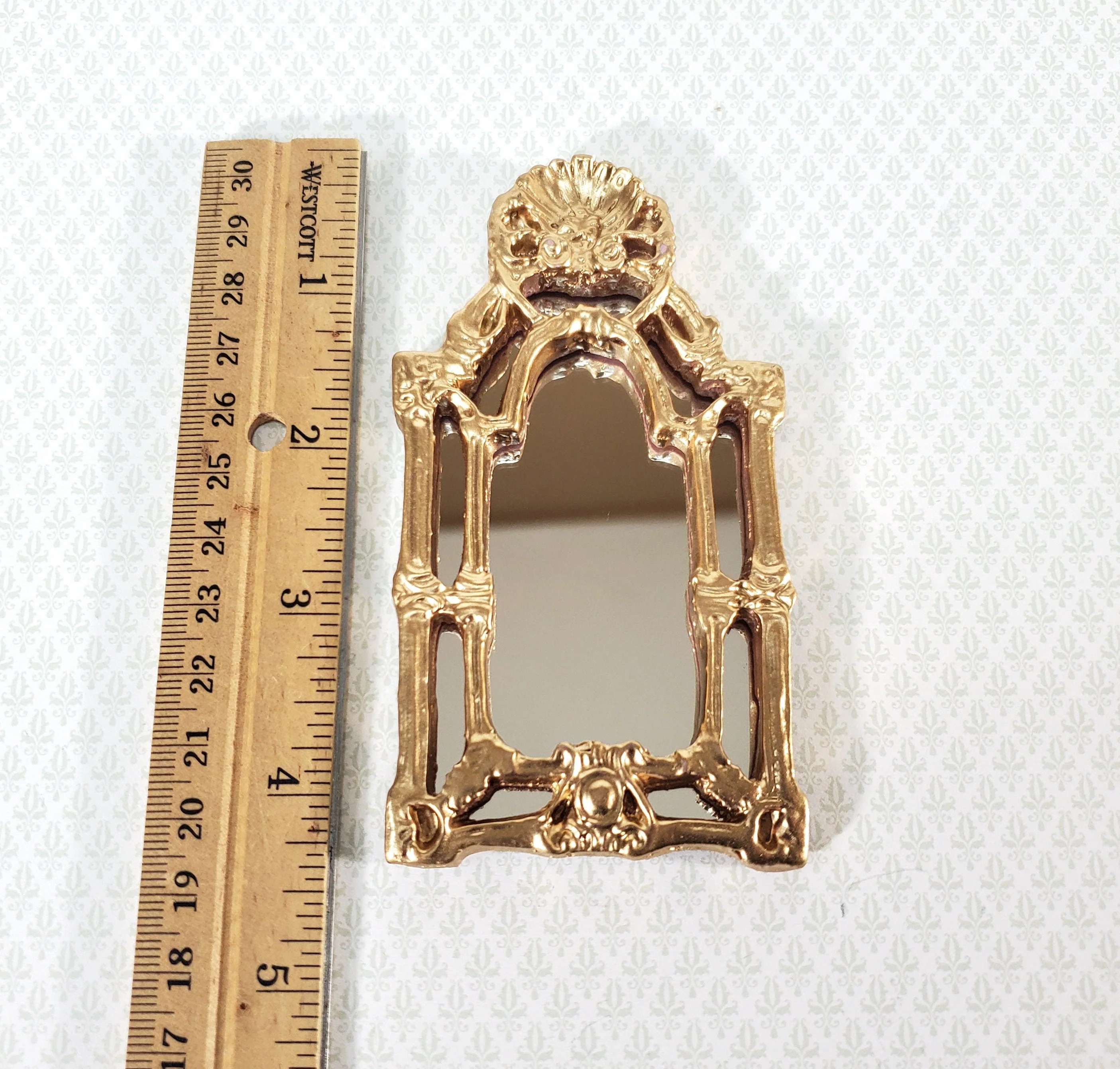 Dollhouse Mirror Baroque Style Gold LARGE 1:12 Scale Miniature Decor 4 1/4" tall - Image 3