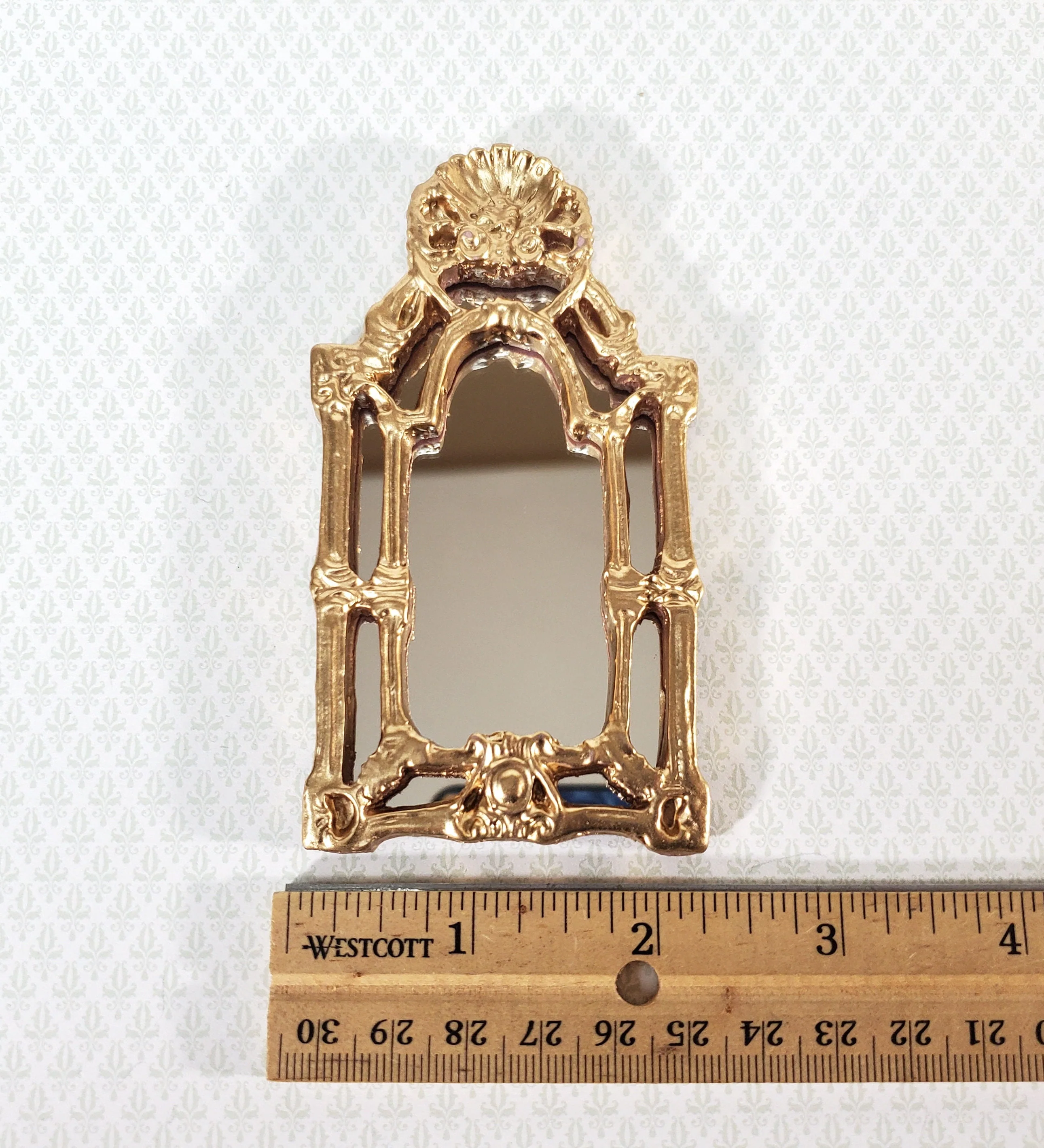 Dollhouse Mirror Baroque Style Gold LARGE 1:12 Scale Miniature Decor 4 1/4" tall - Image 4