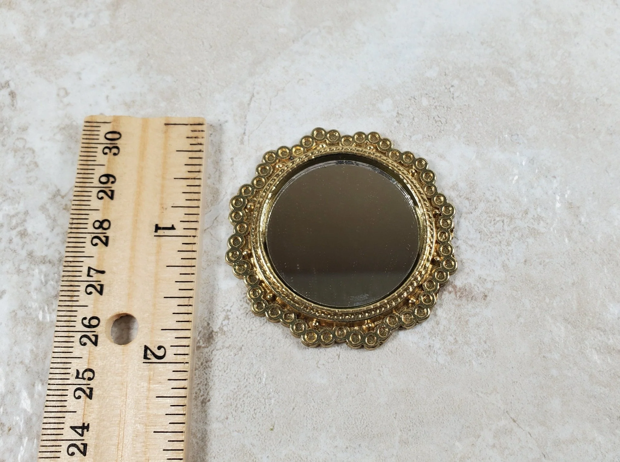 Dollhouse Mirror with Gold Metal Frame 1:12 Scale Miniature 2" Round - Image 4