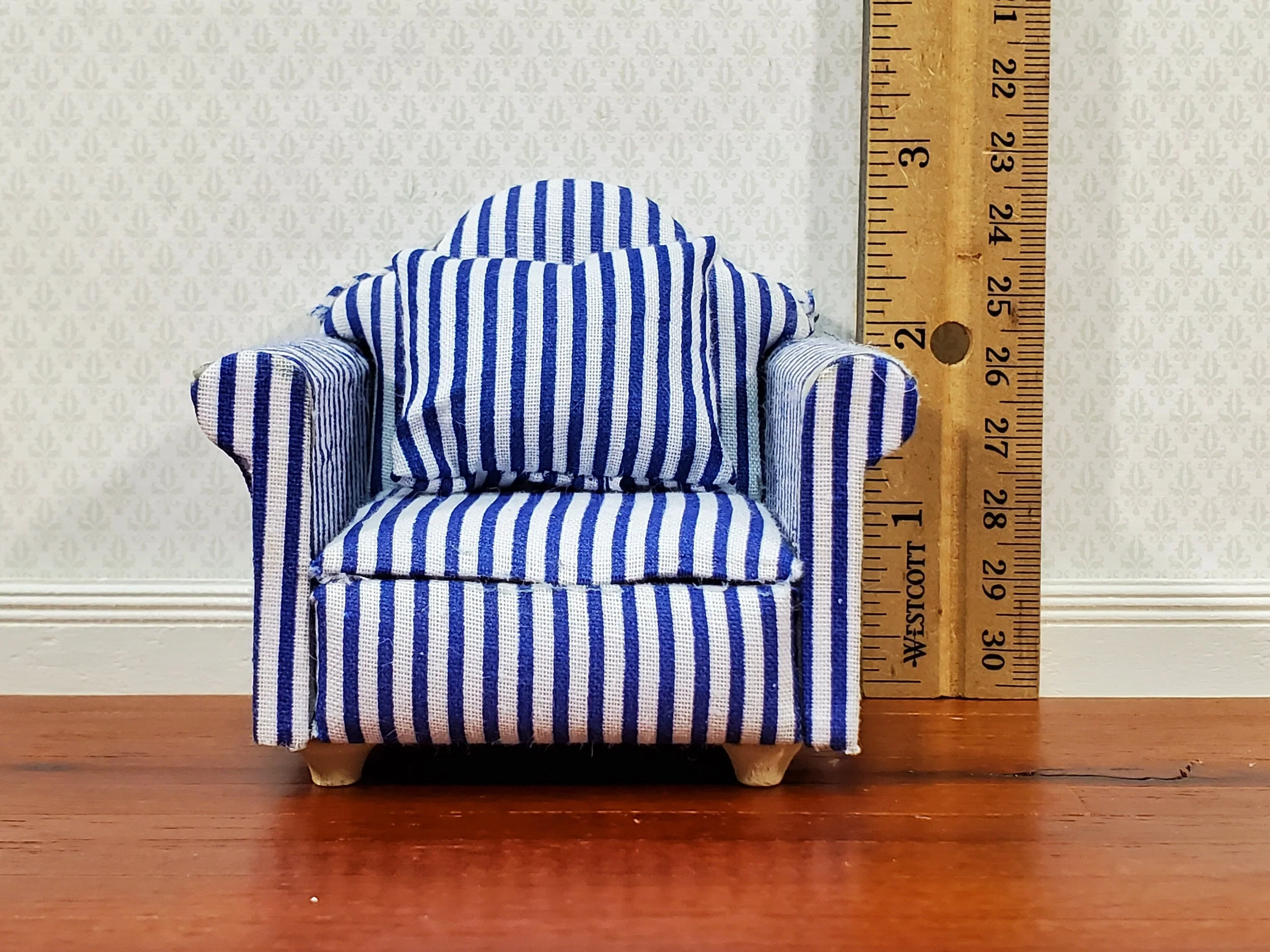 Dollhouse Modern Armchair Narrow Blue & White Stripes 1:12 Scale Chair Furniture - Image 5