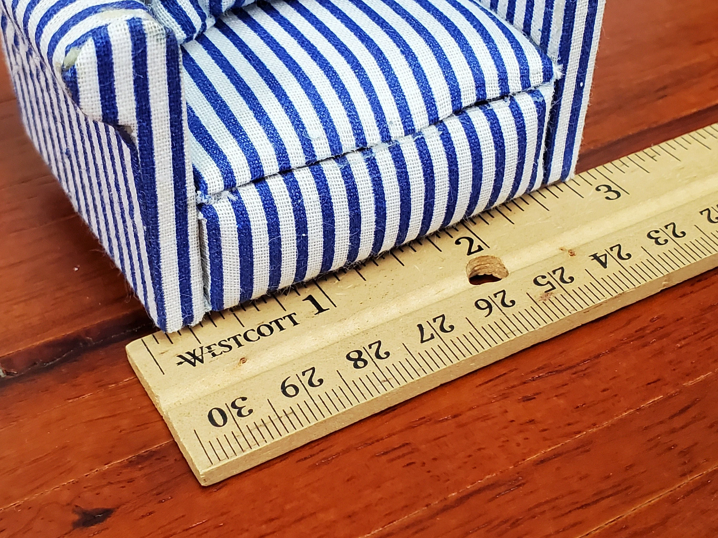 Dollhouse Modern Armchair Narrow Blue & White Stripes 1:12 Scale Chair Furniture - Image 6