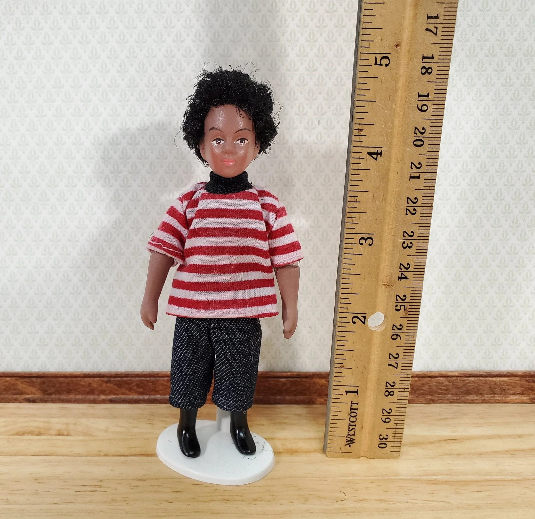 Dollhouse Modern Boy Black Brown Doll Male Son Brother Porcelain Poseable 1:12 Scale Miniature - Image 3