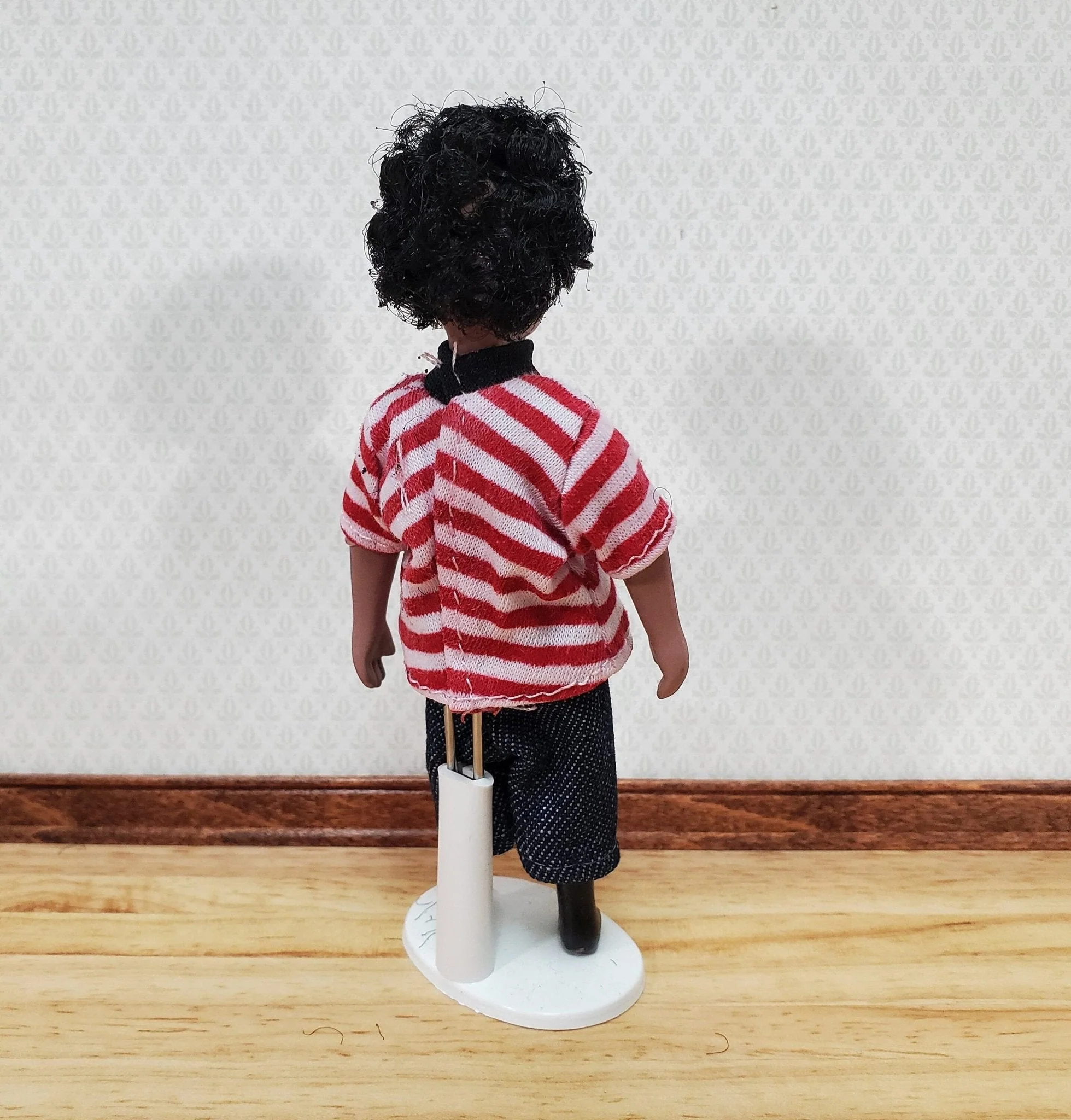 Dollhouse Modern Boy Black Brown Doll Male Son Brother Porcelain Poseable 1:12 Scale Miniature - Image 4