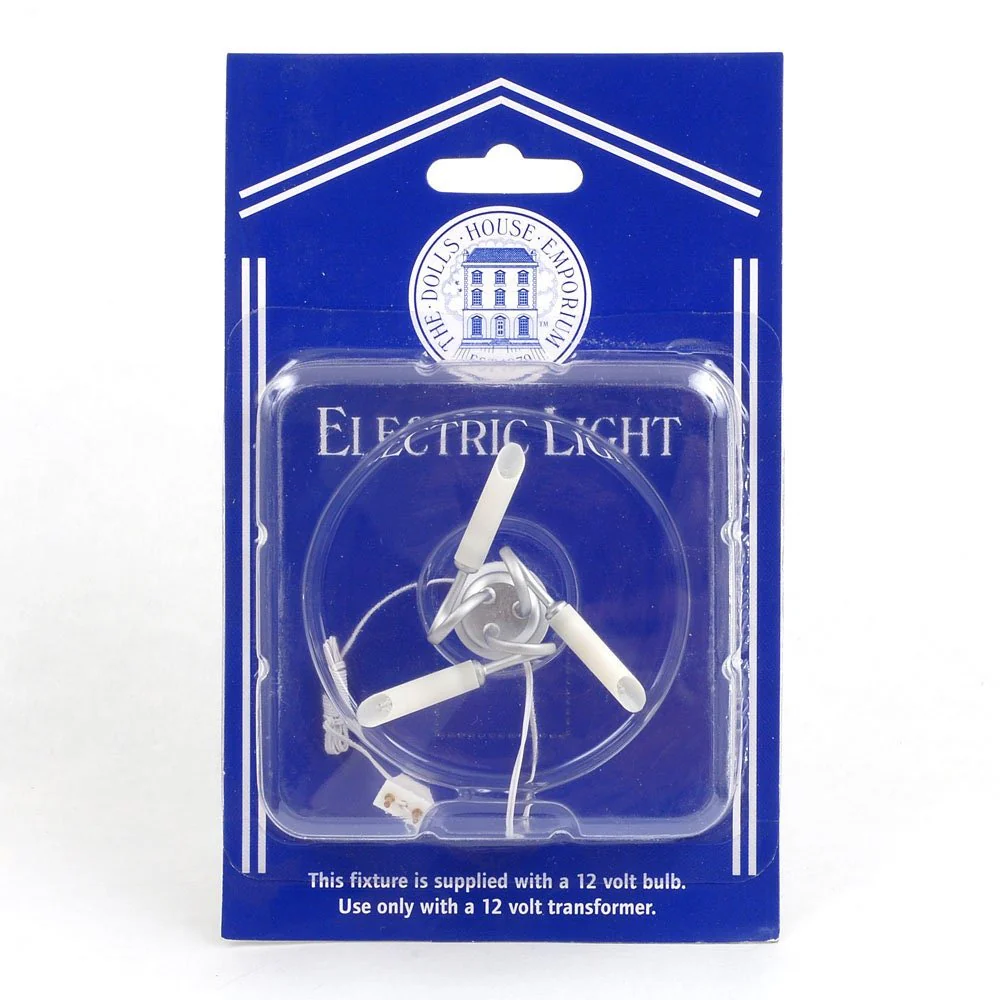 Dollhouse Modern Ceiling Light 3 Arm Silver Plug In Electric 1:12 Scale 12 Volt