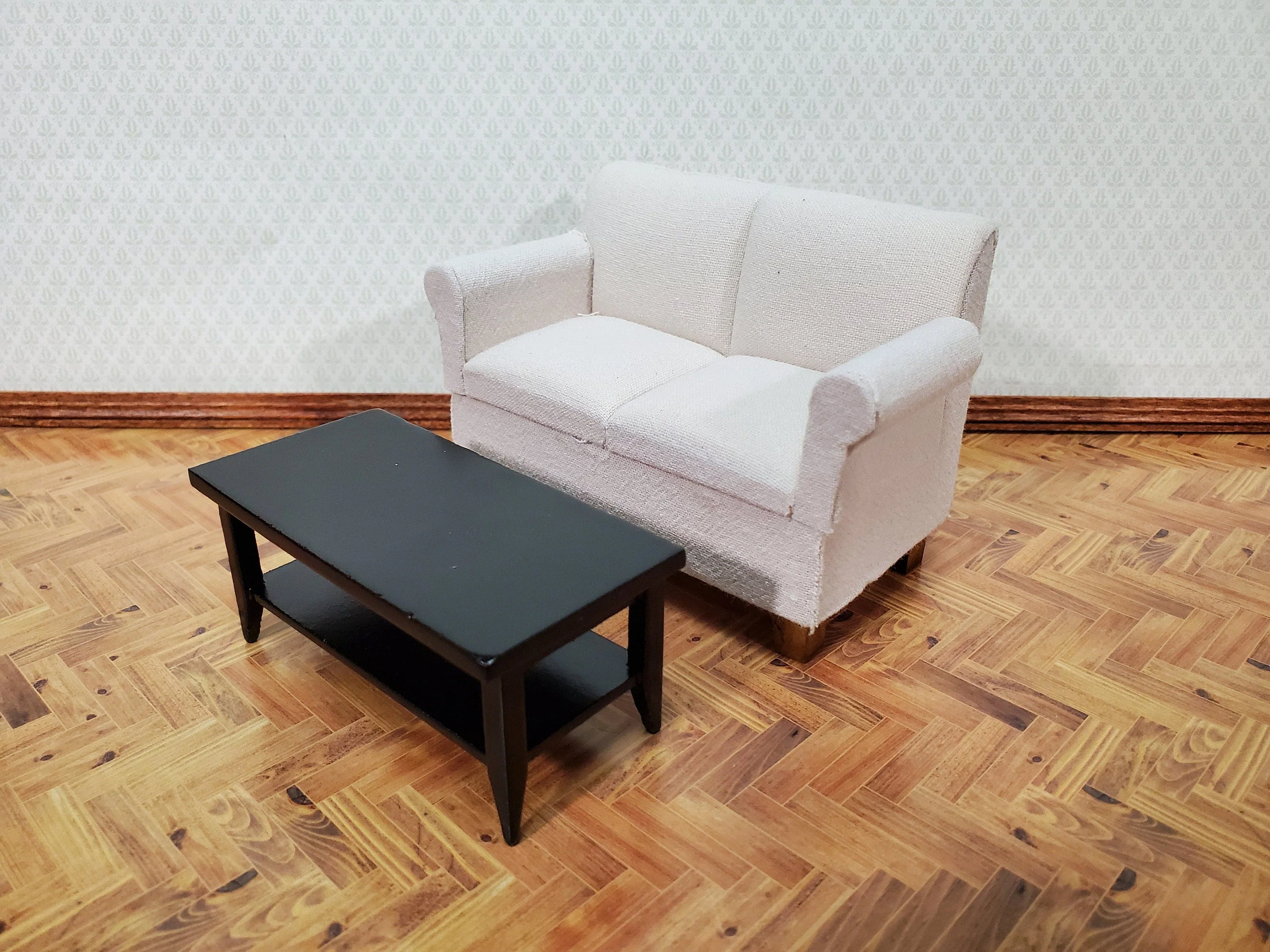 Dollhouse Modern Coffee Table with Shelf All Black Wood 1:12 Scale Miniature Furniture - Image 2