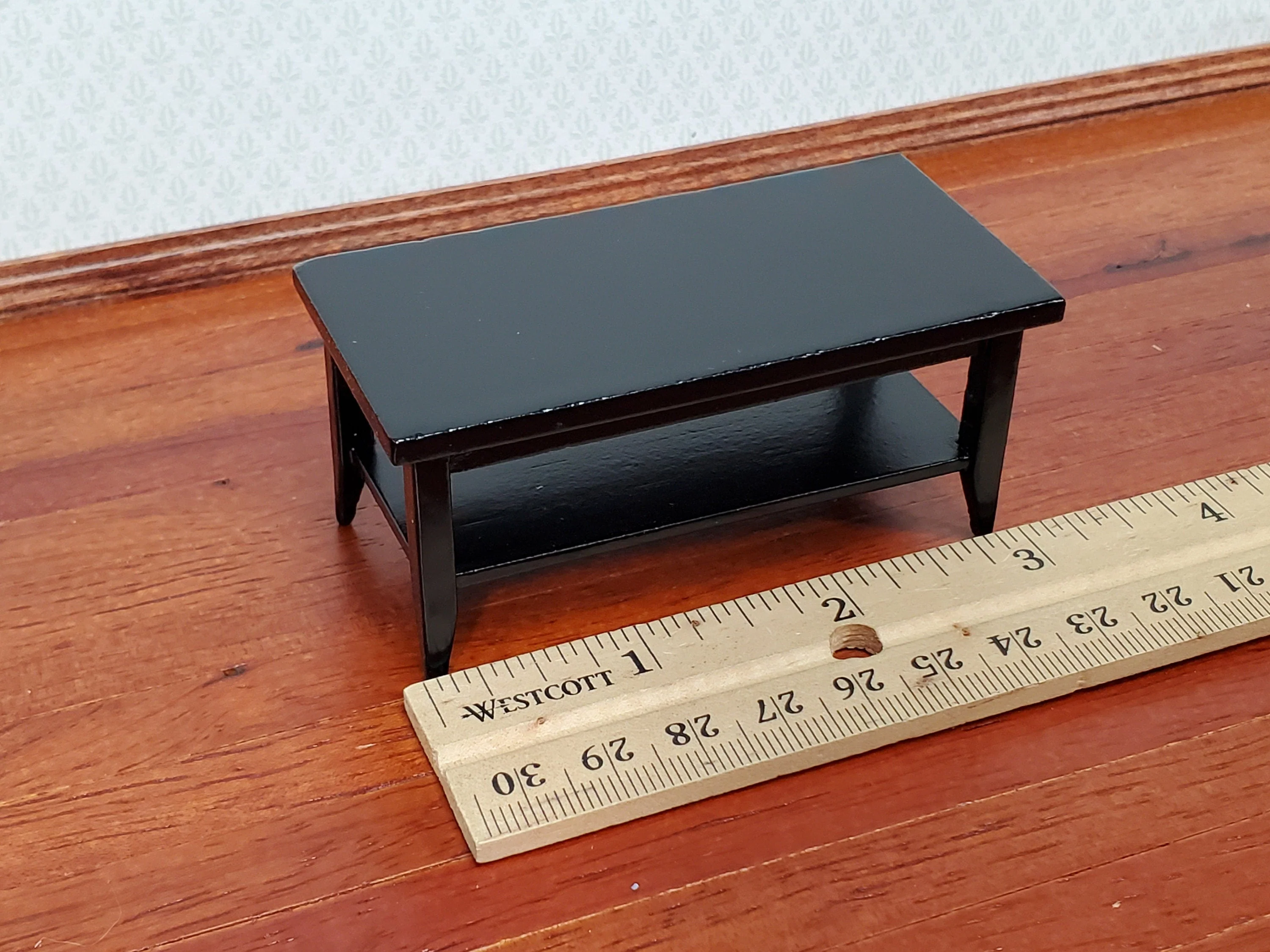 Dollhouse Modern Coffee Table with Shelf All Black Wood 1:12 Scale Miniature Furniture - Image 3
