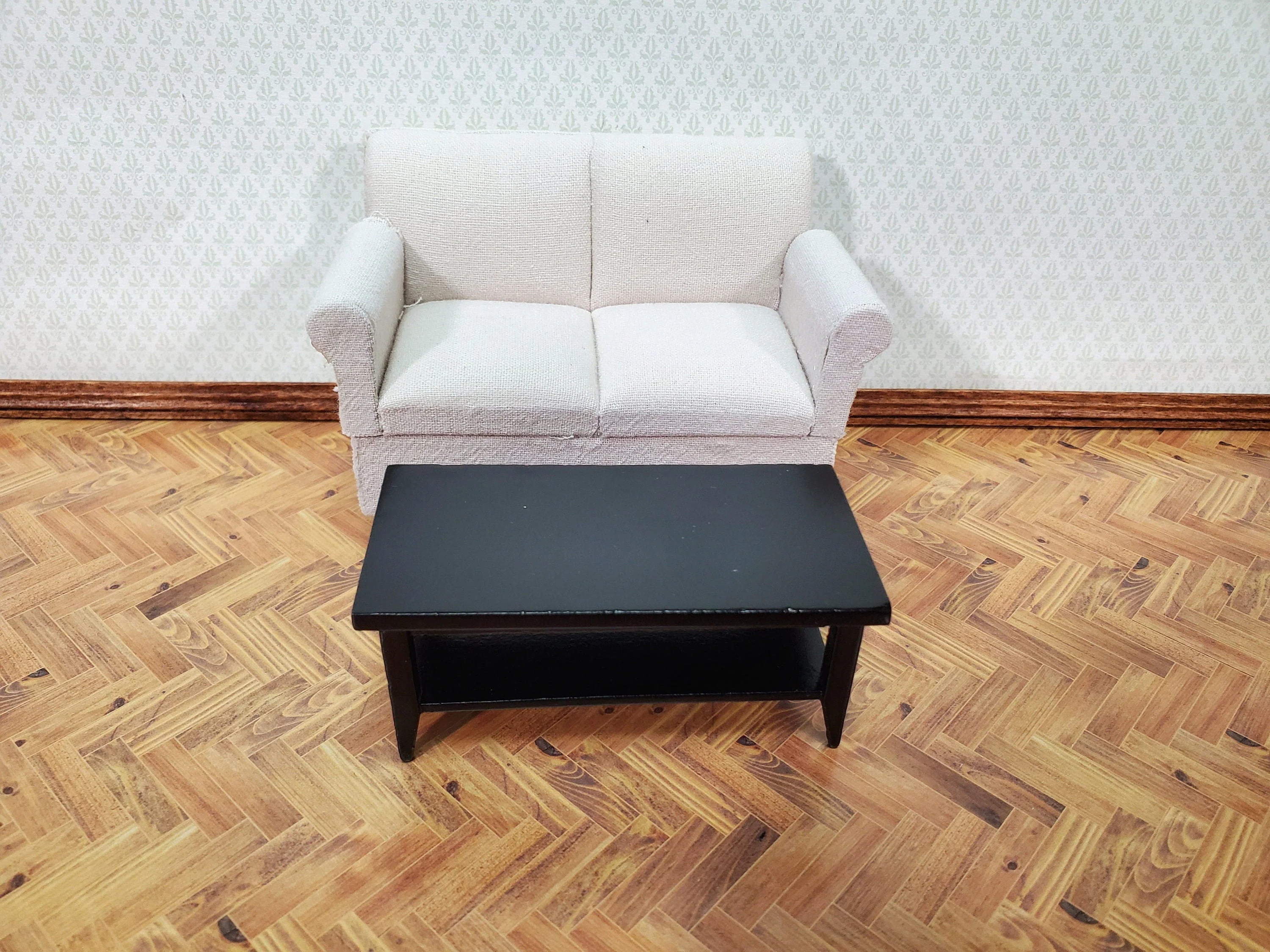 Dollhouse Modern Coffee Table with Shelf All Black Wood 1:12 Scale Miniature Furniture - Image 5