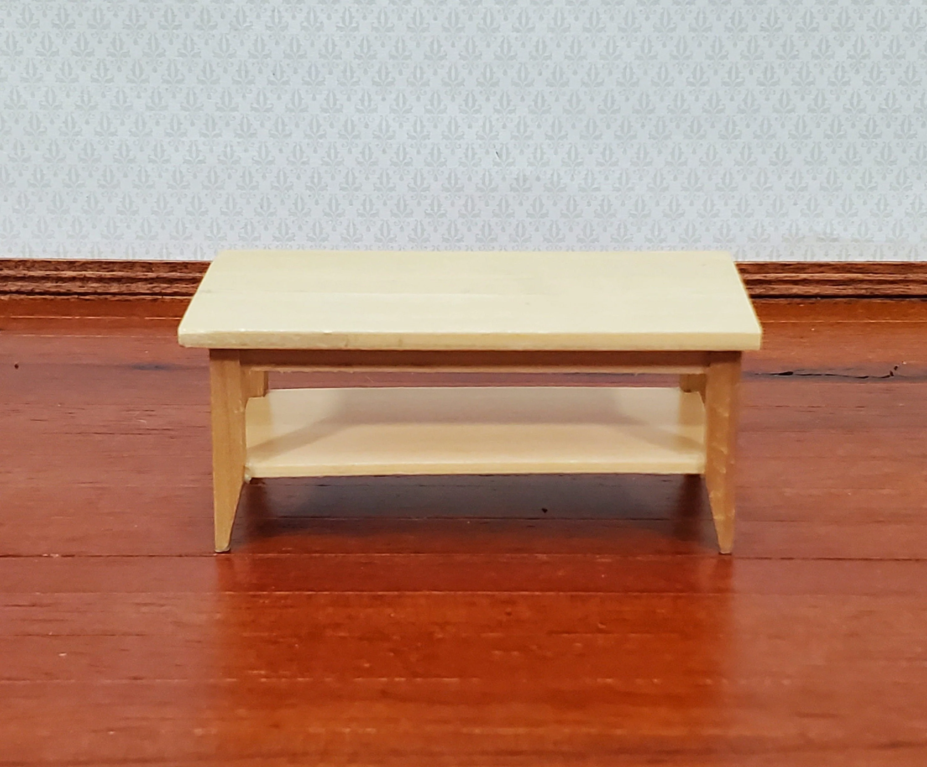 Dollhouse Modern Coffee Table with Shelf Light Oak Wood 1:12 Scale Miniature Furniture - Image 2