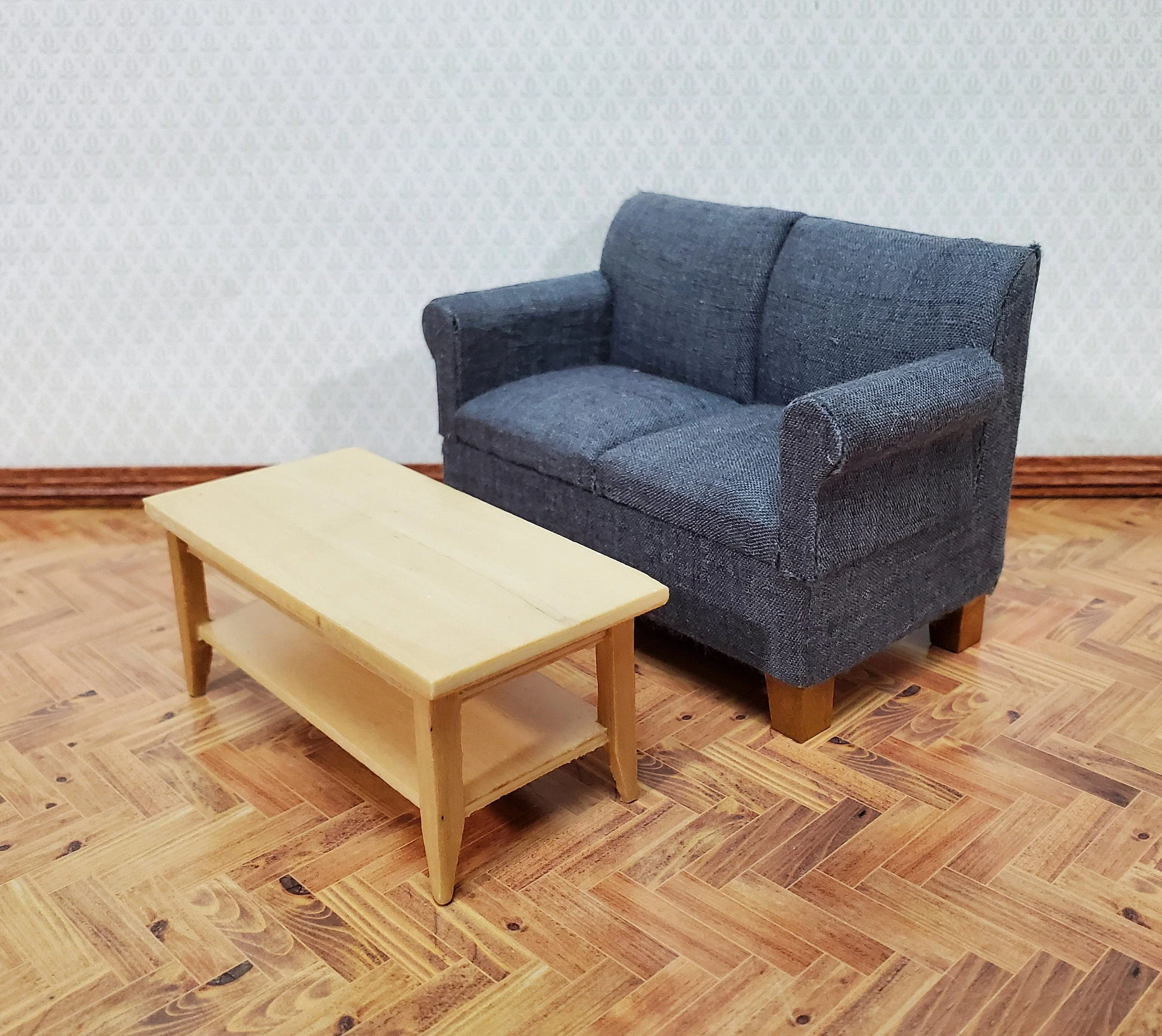 Dollhouse Modern Coffee Table with Shelf Light Oak Wood 1:12 Scale Miniature Furniture - Image 4