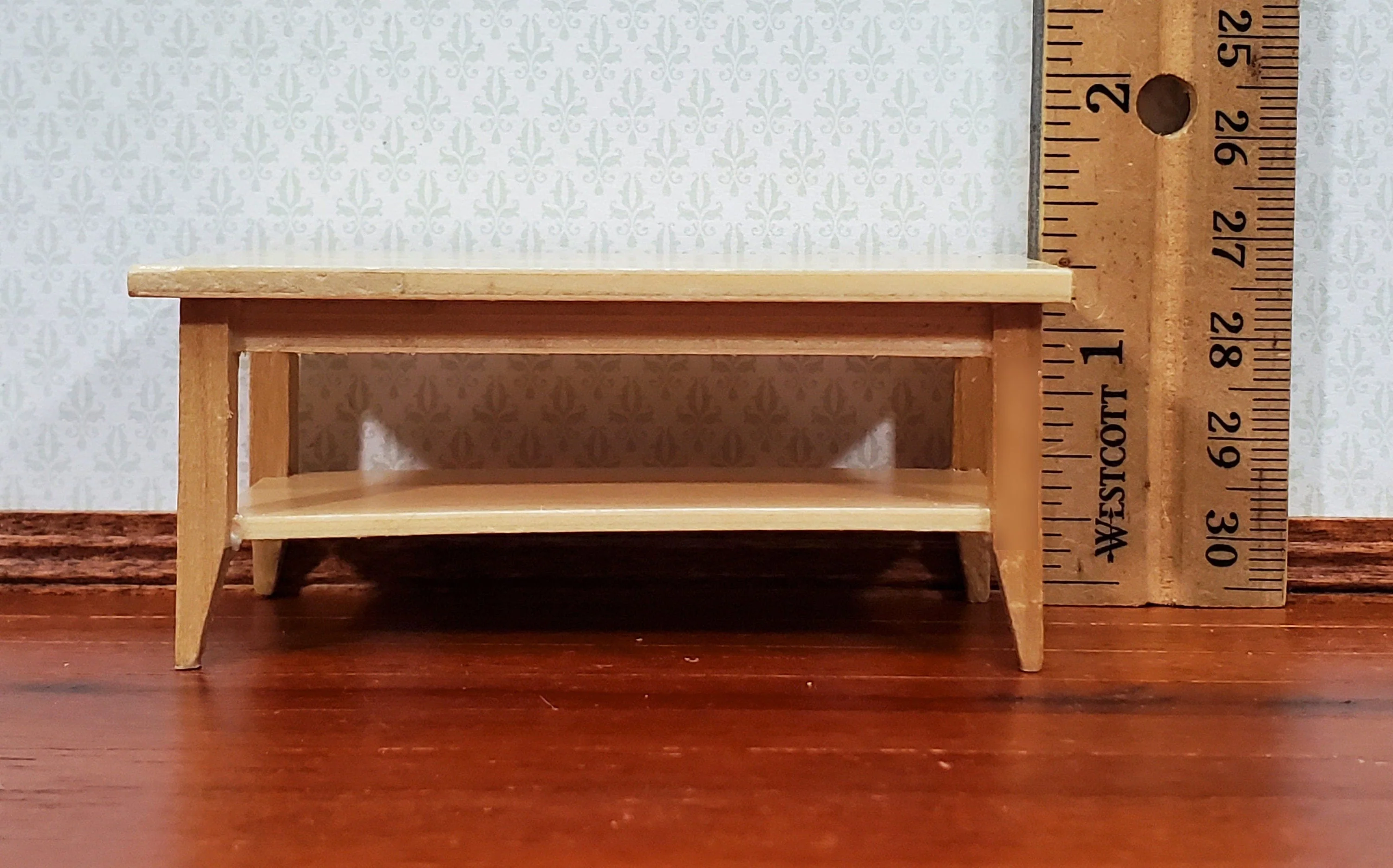 Dollhouse Modern Coffee Table with Shelf Light Oak Wood 1:12 Scale Miniature Furniture - Image 6