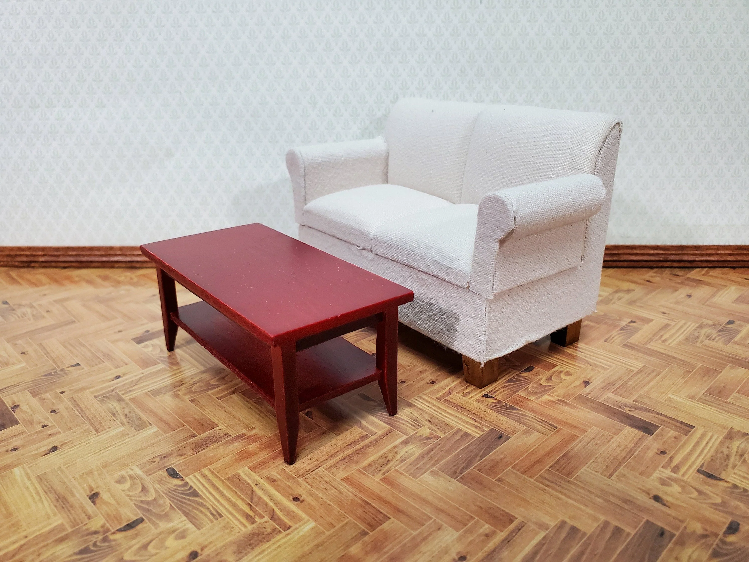 Dollhouse Modern Coffee Table with Shelf Wood Mahogany Finish 1:12 Scale Miniature Furniture - Image 3
