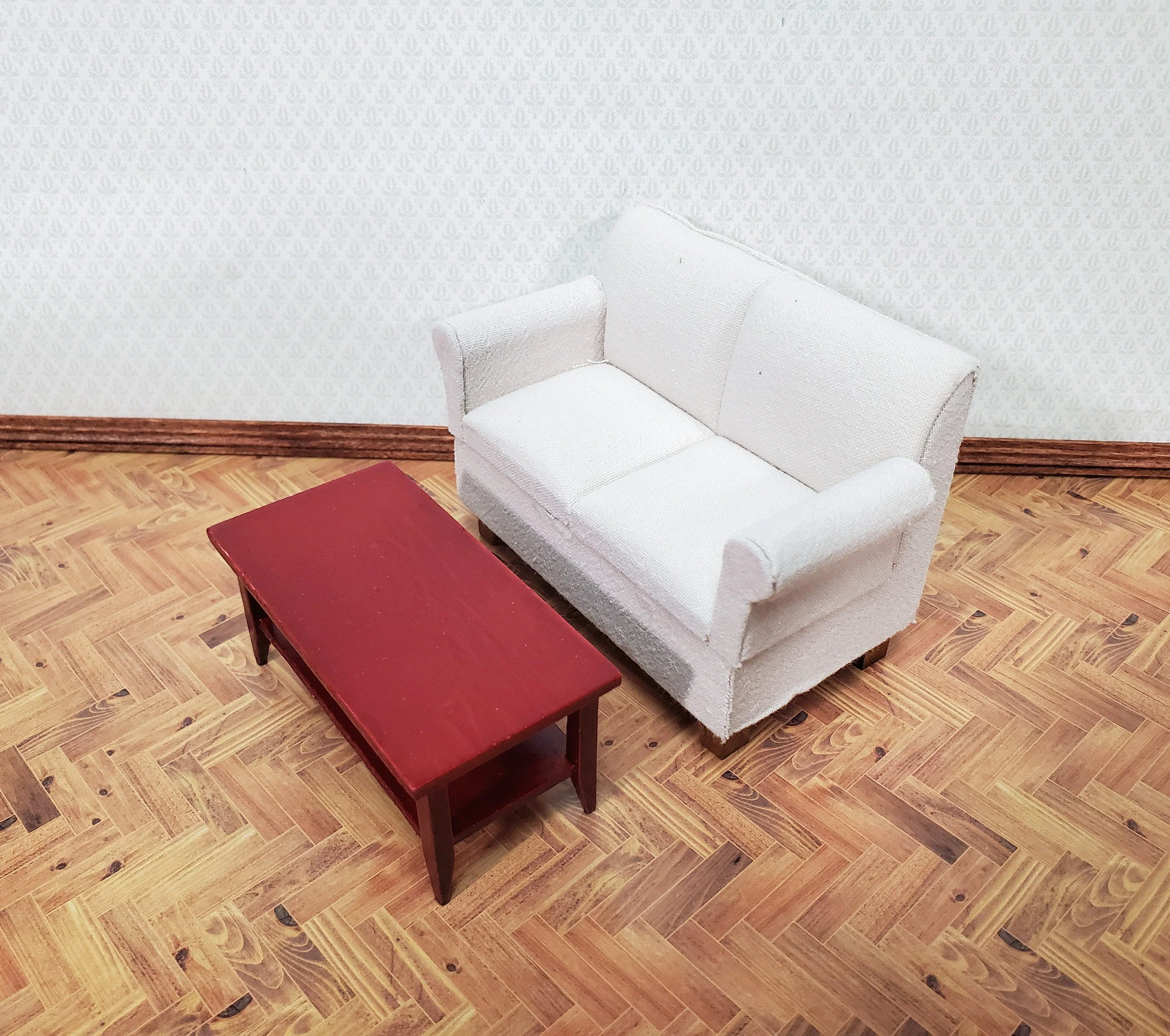 Dollhouse Modern Coffee Table with Shelf Wood Mahogany Finish 1:12 Scale Miniature Furniture - Image 4