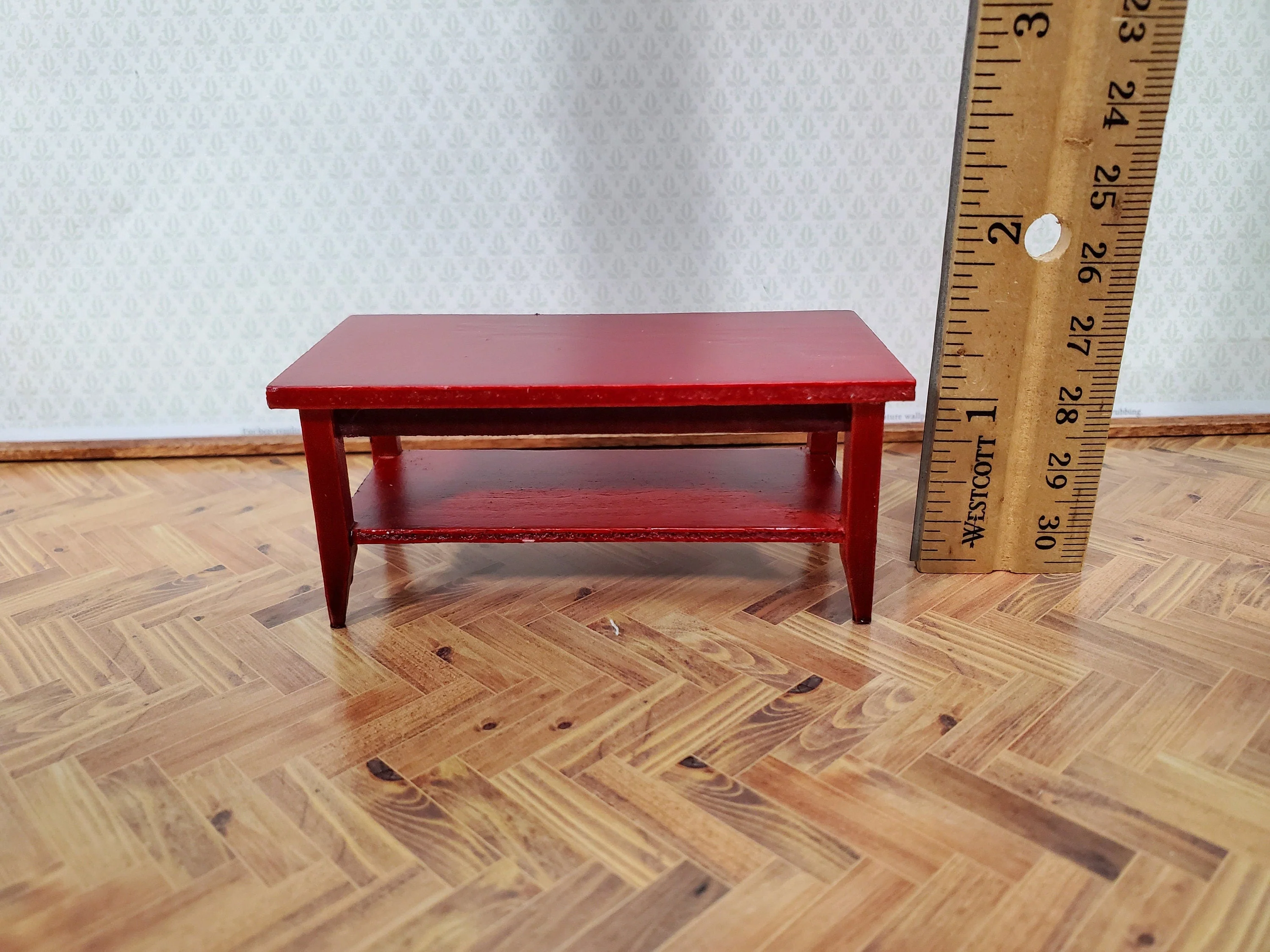 Dollhouse Modern Coffee Table with Shelf Wood Mahogany Finish 1:12 Scale Miniature Furniture - Image 5