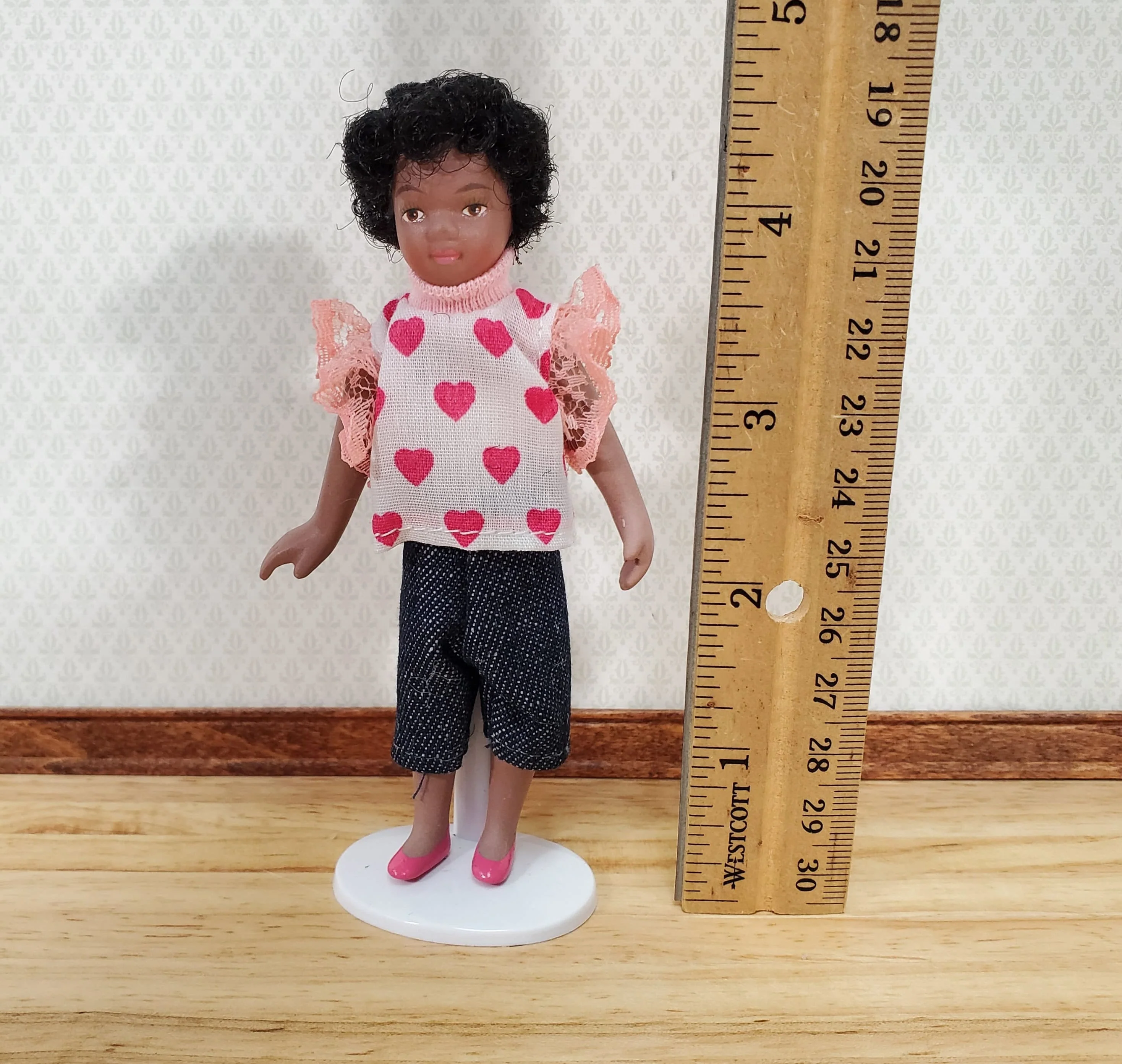 Dollhouse Modern Girl Black Brown Doll Daughter Sister Porcelain Poseable 1:12 Scale Miniature - Image 3