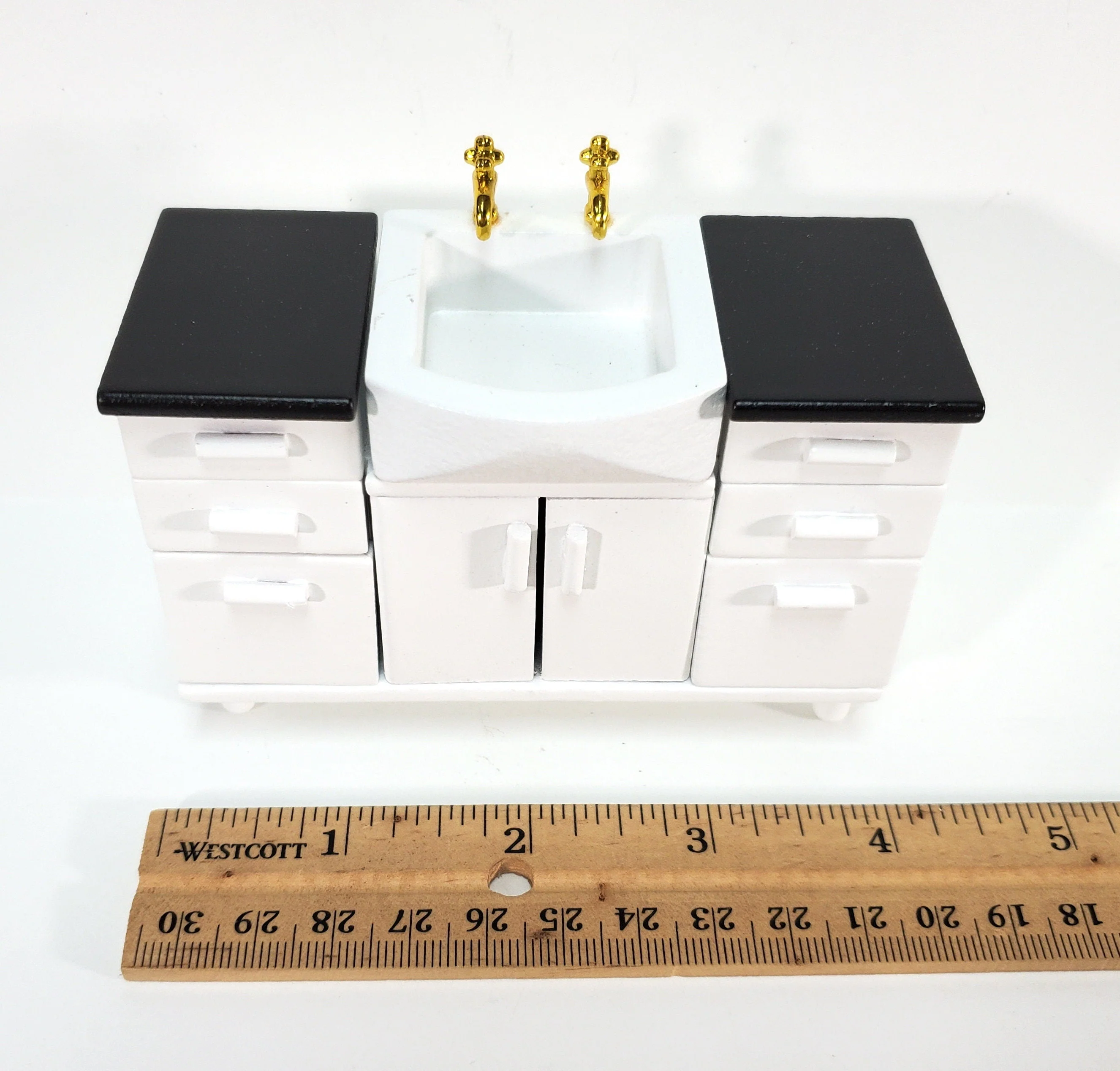 Dollhouse Modern Kitchen or Bathroom Sink Cabinet in White1:12 Scale Miniature Furniture - Image 4